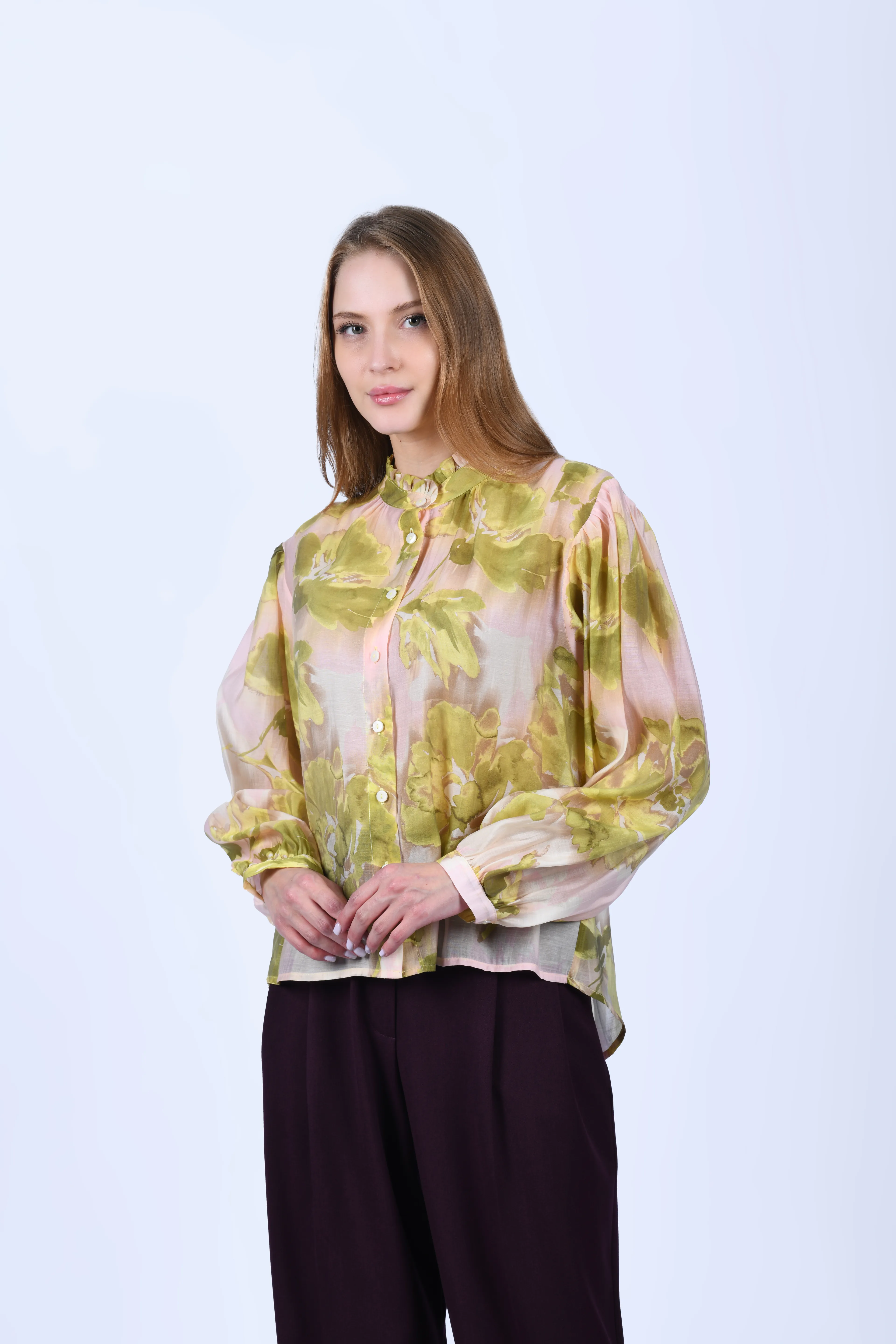 Pembe Hakim Yaka Desenli Gömlek - QG147