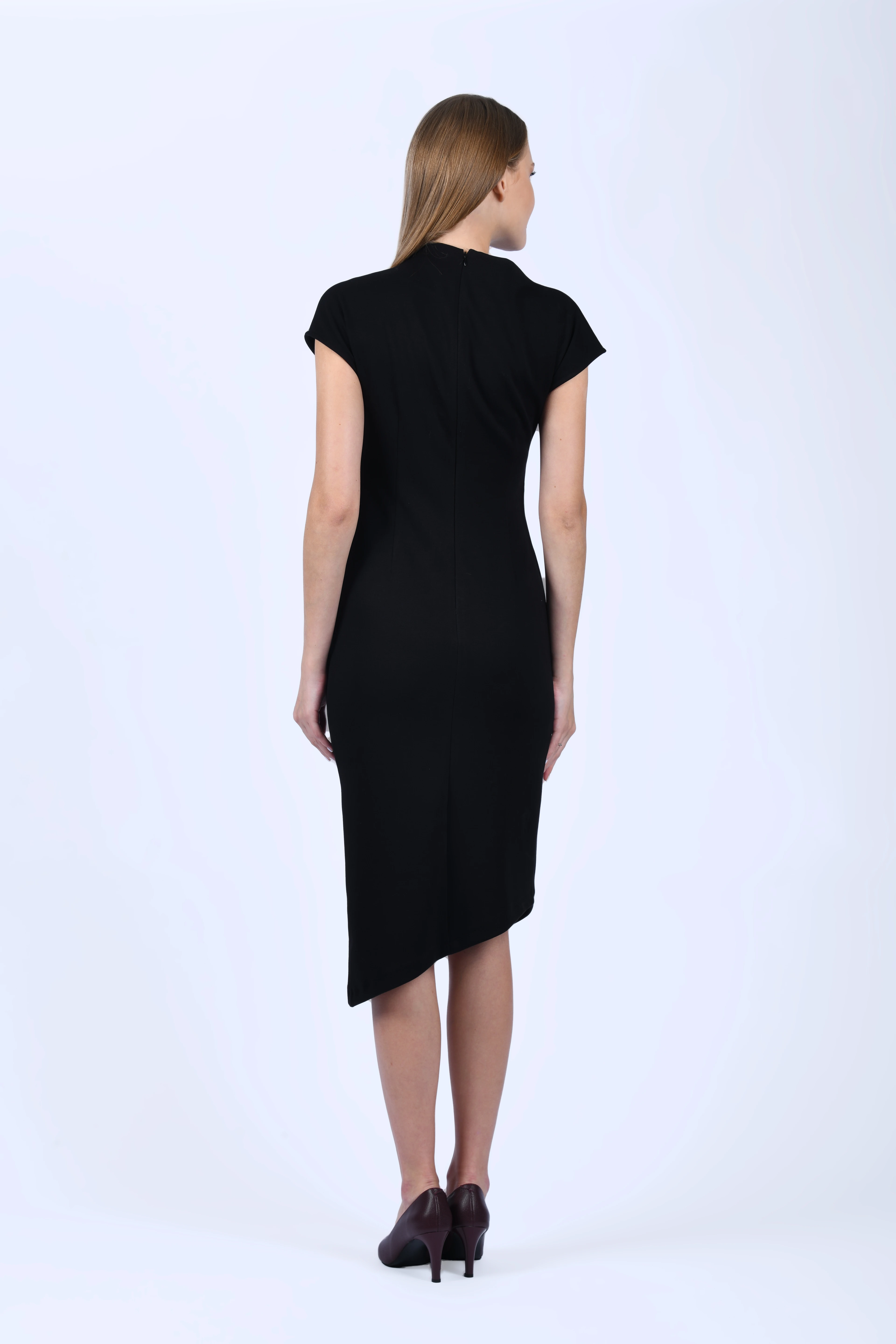 Siyah Drapeli Kalem Elbise - QE386