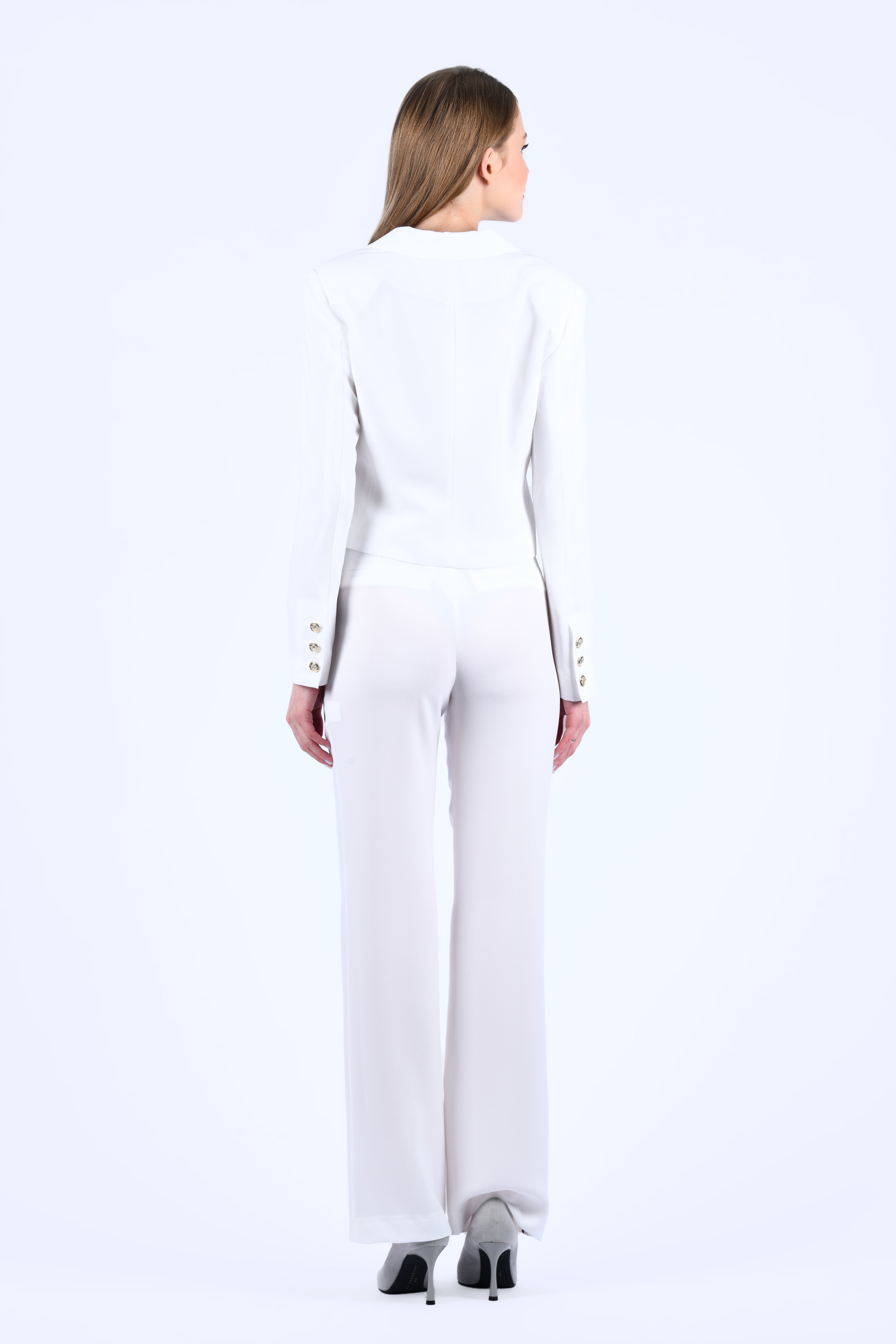 Ecru Crop Kesim Blazer Ceket - QC83