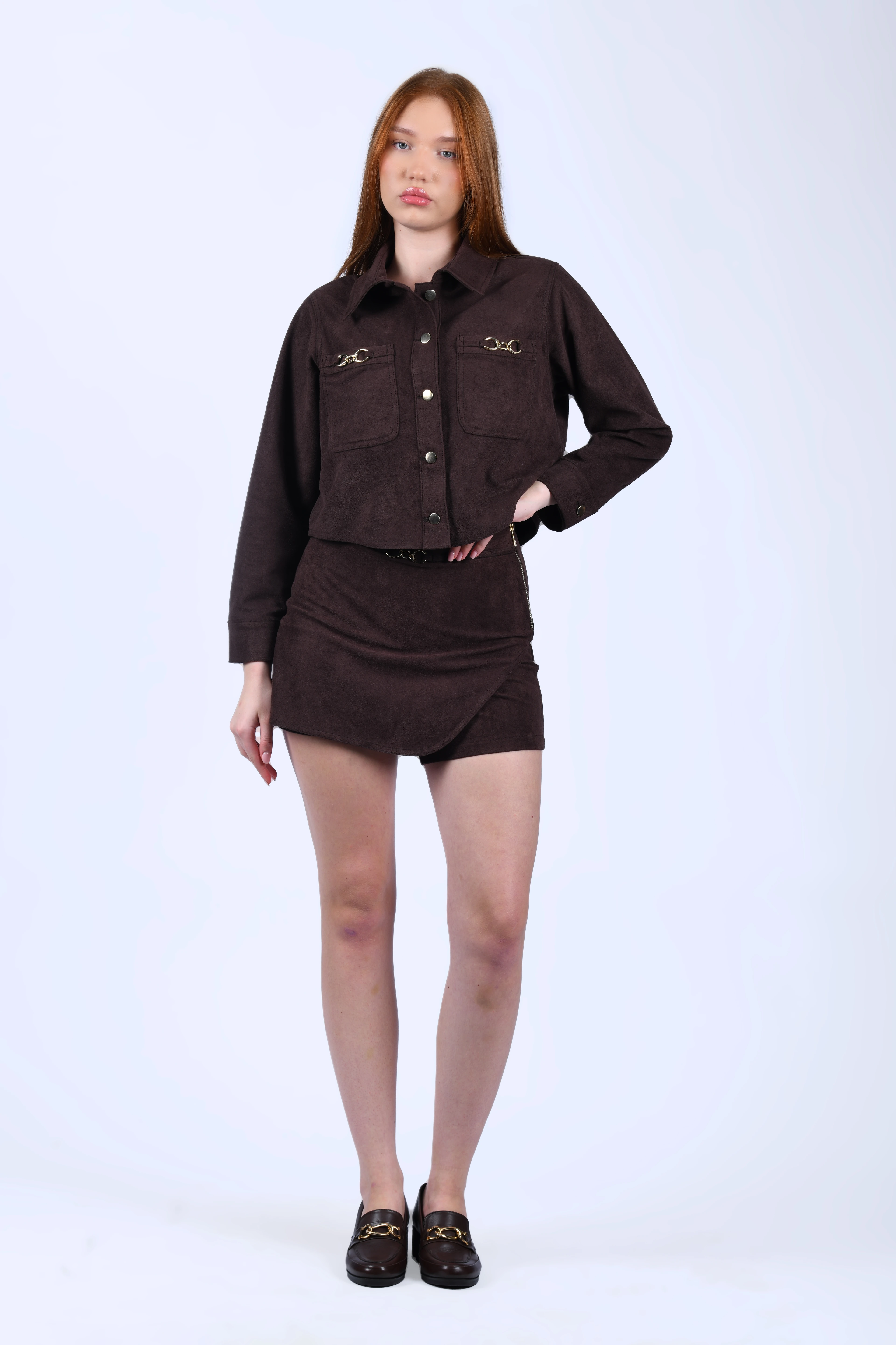 Koyu Kahve Suet Şort Etek - QS24