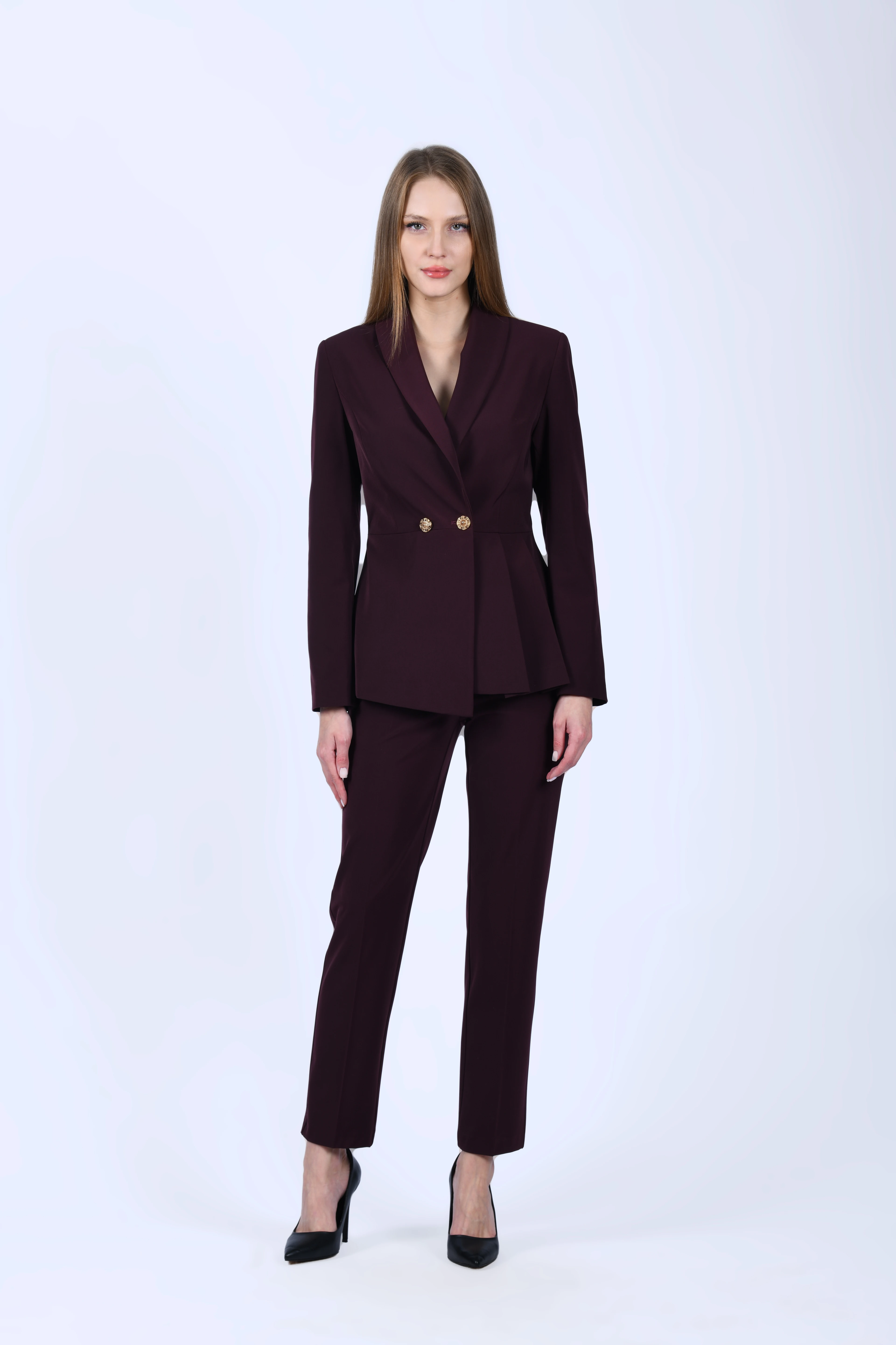 Bordo Yanı Pile Detaylı Blazer Ceket - QC91