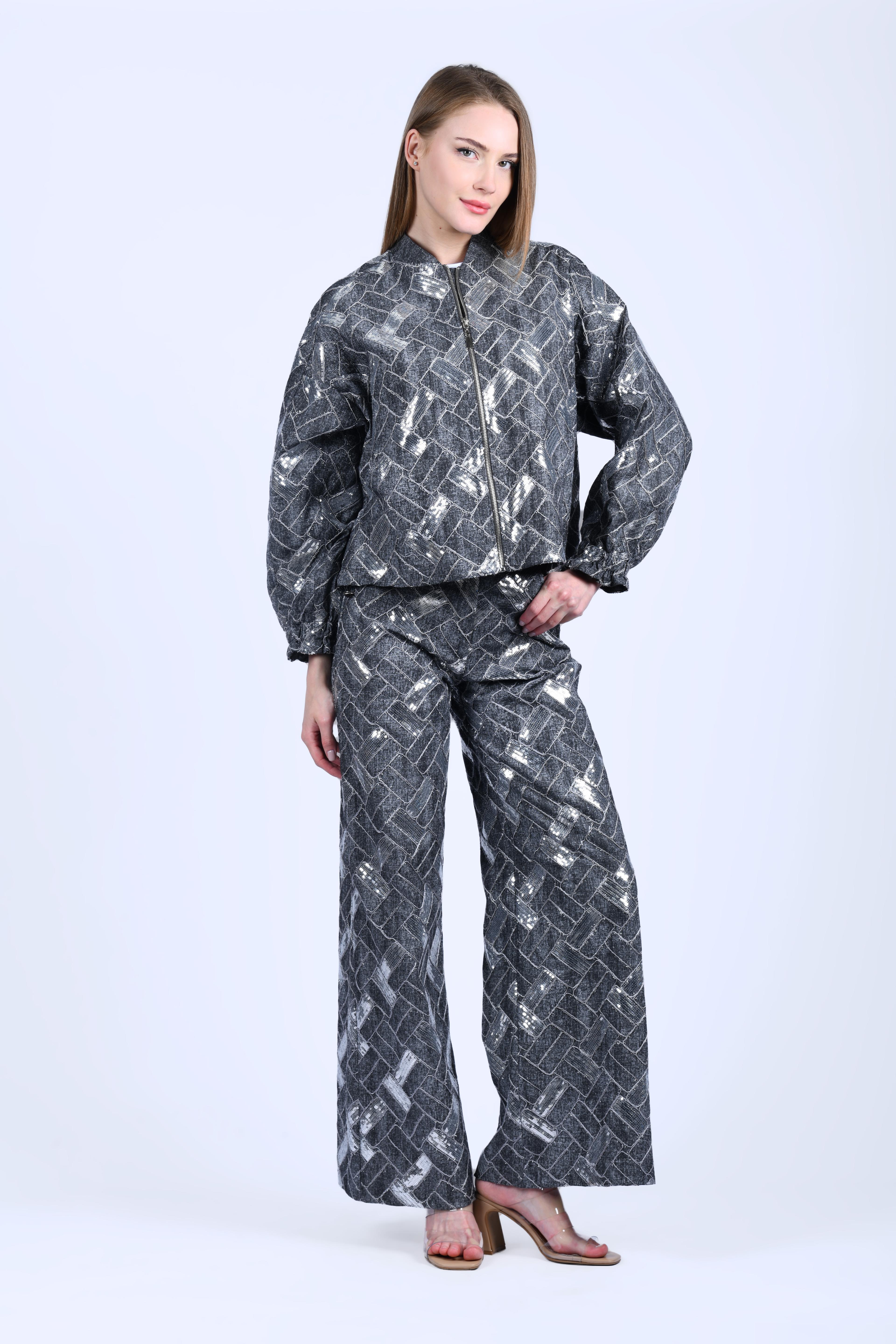 Siyah Payetli Bol Kot Pantolon - QP172