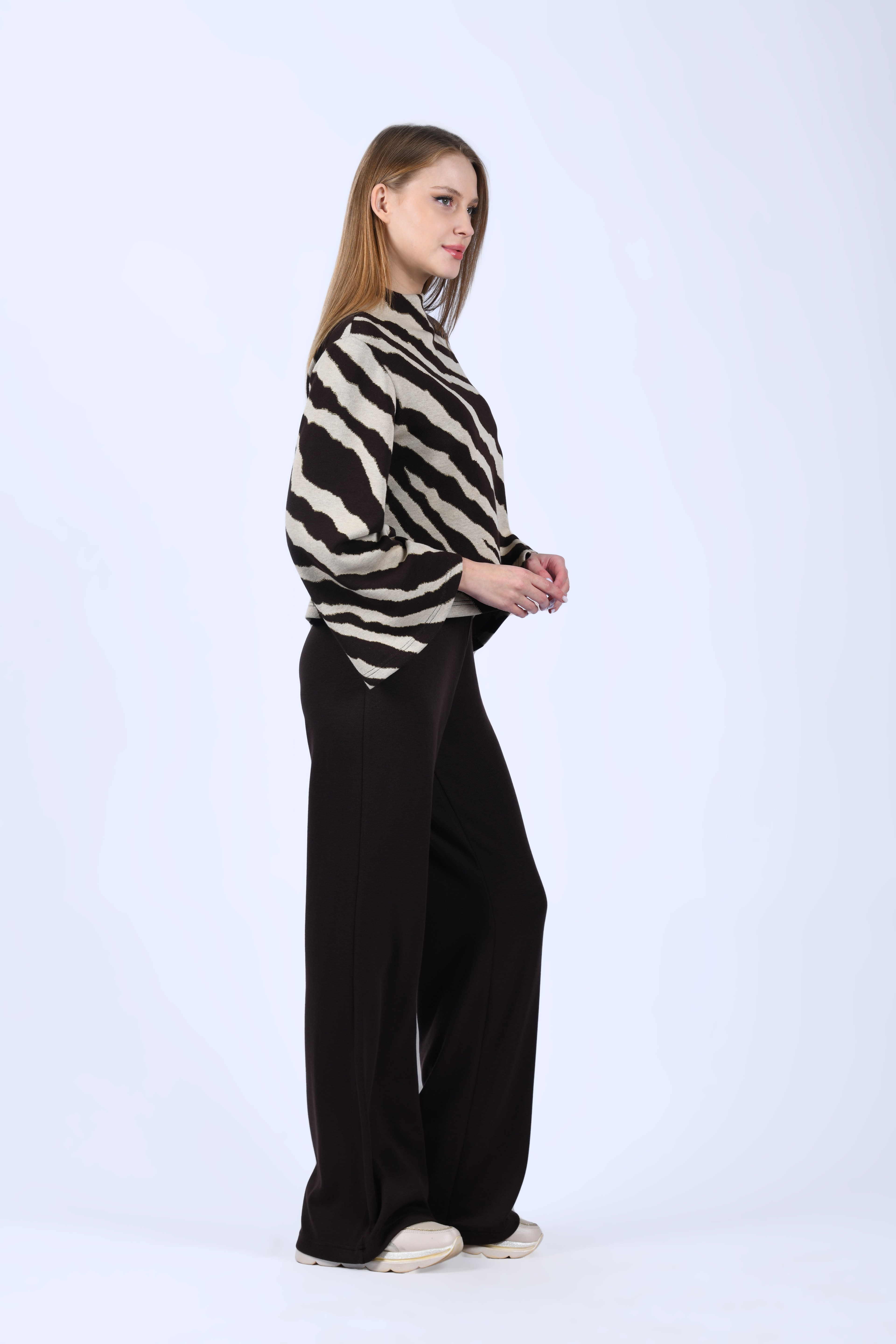 Kahve Yüksek Bel Triko Pantolon - QP192