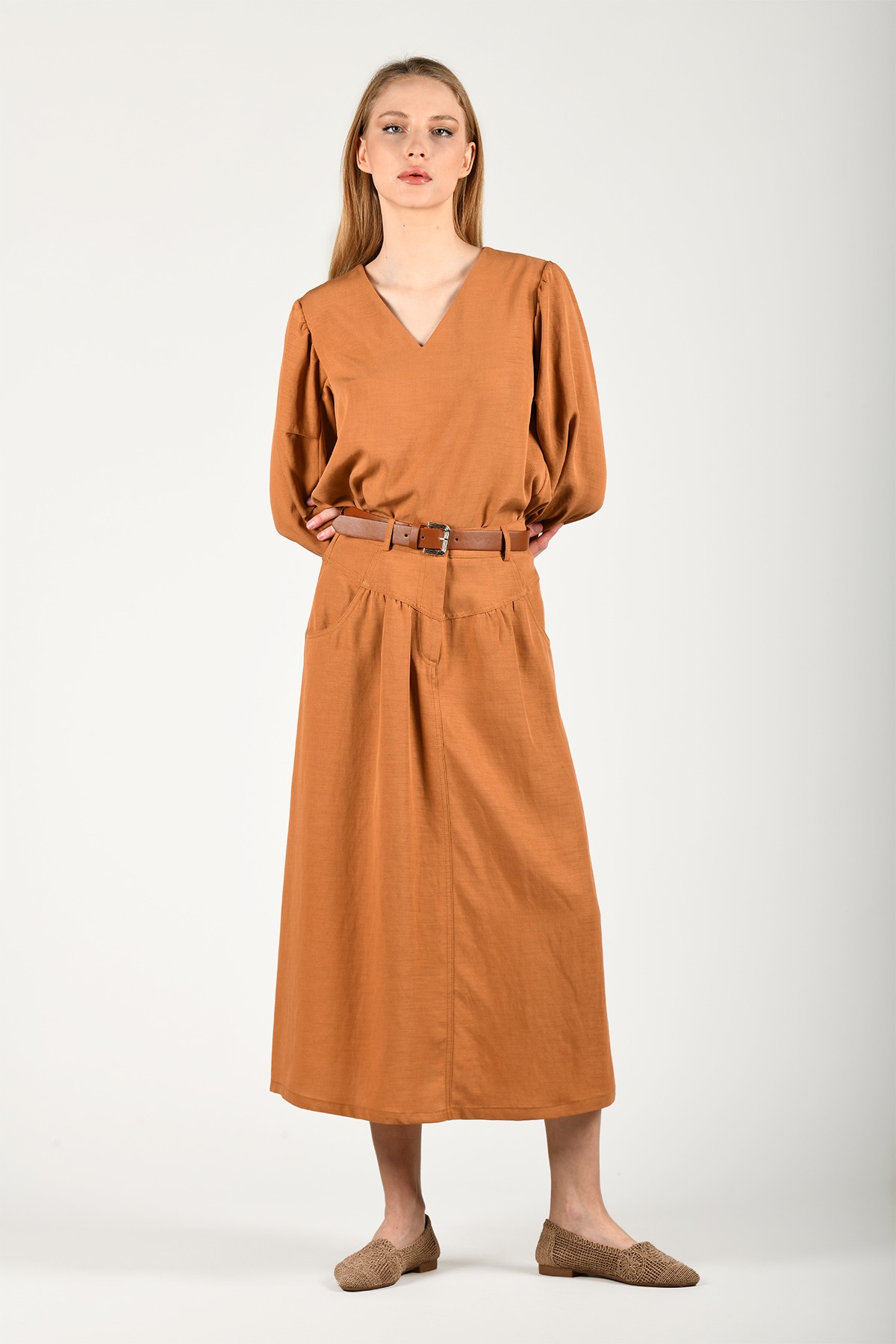 Fındık V Yaka Casual Bluz - LB139