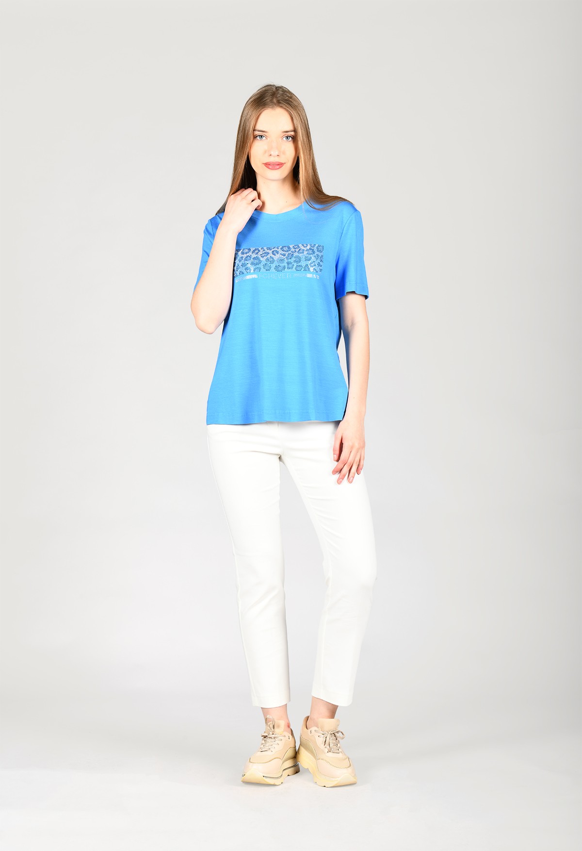 Mavi Taş Baskılı T-Shirt Bluz - LB117