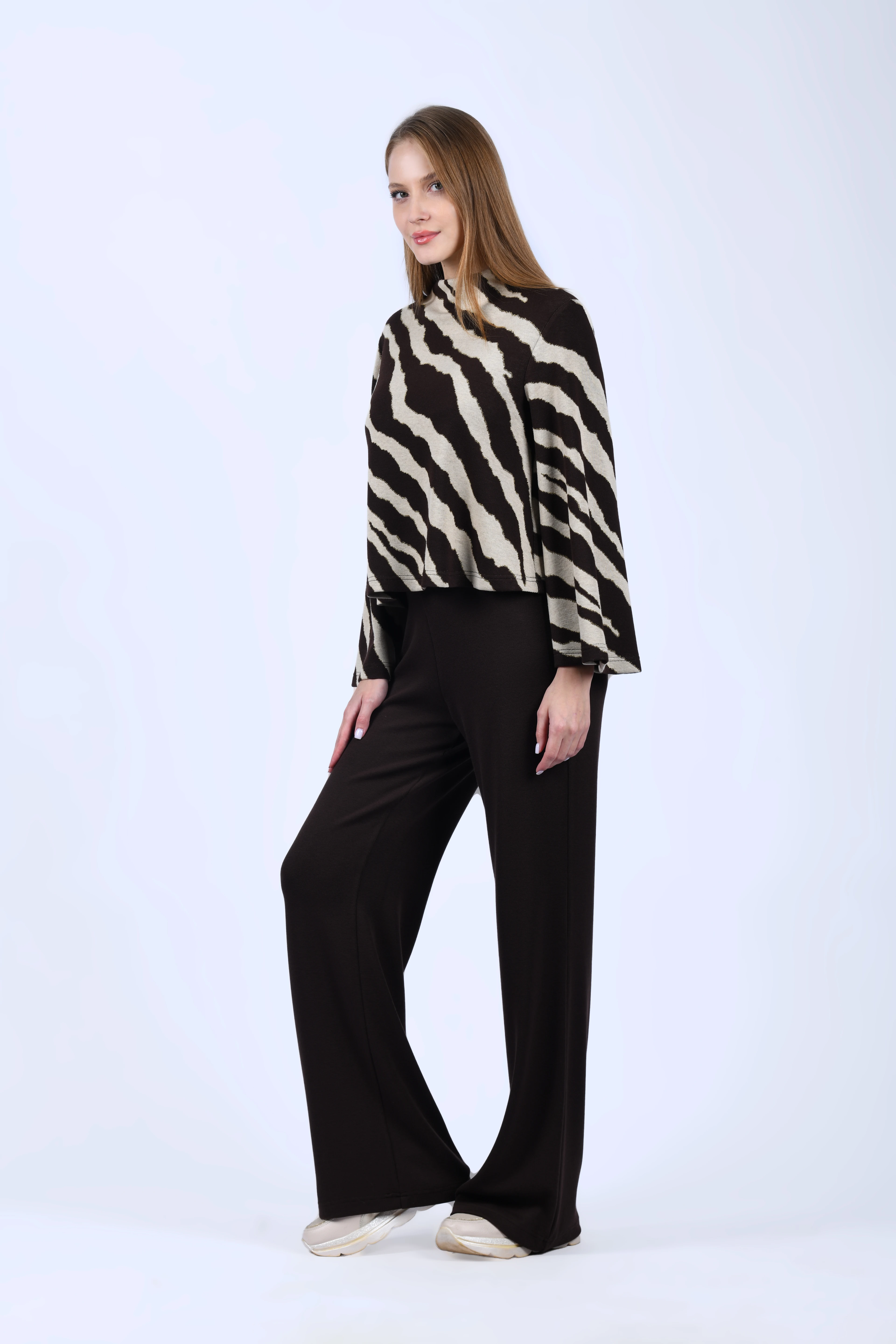 Kahve Crop Kesim Triko Bluz - QB200