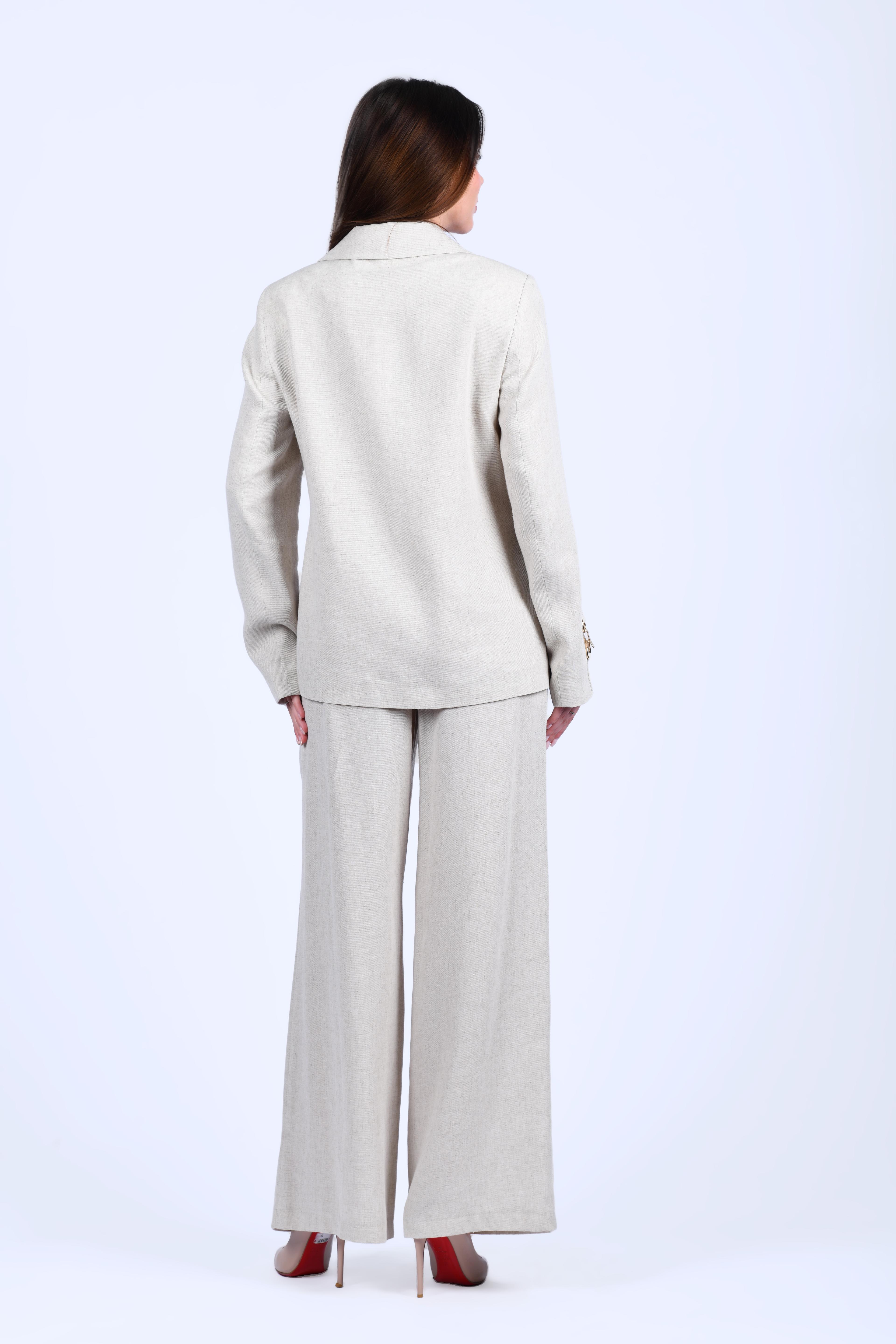 Bej Keten Blazer Ceket - QC88