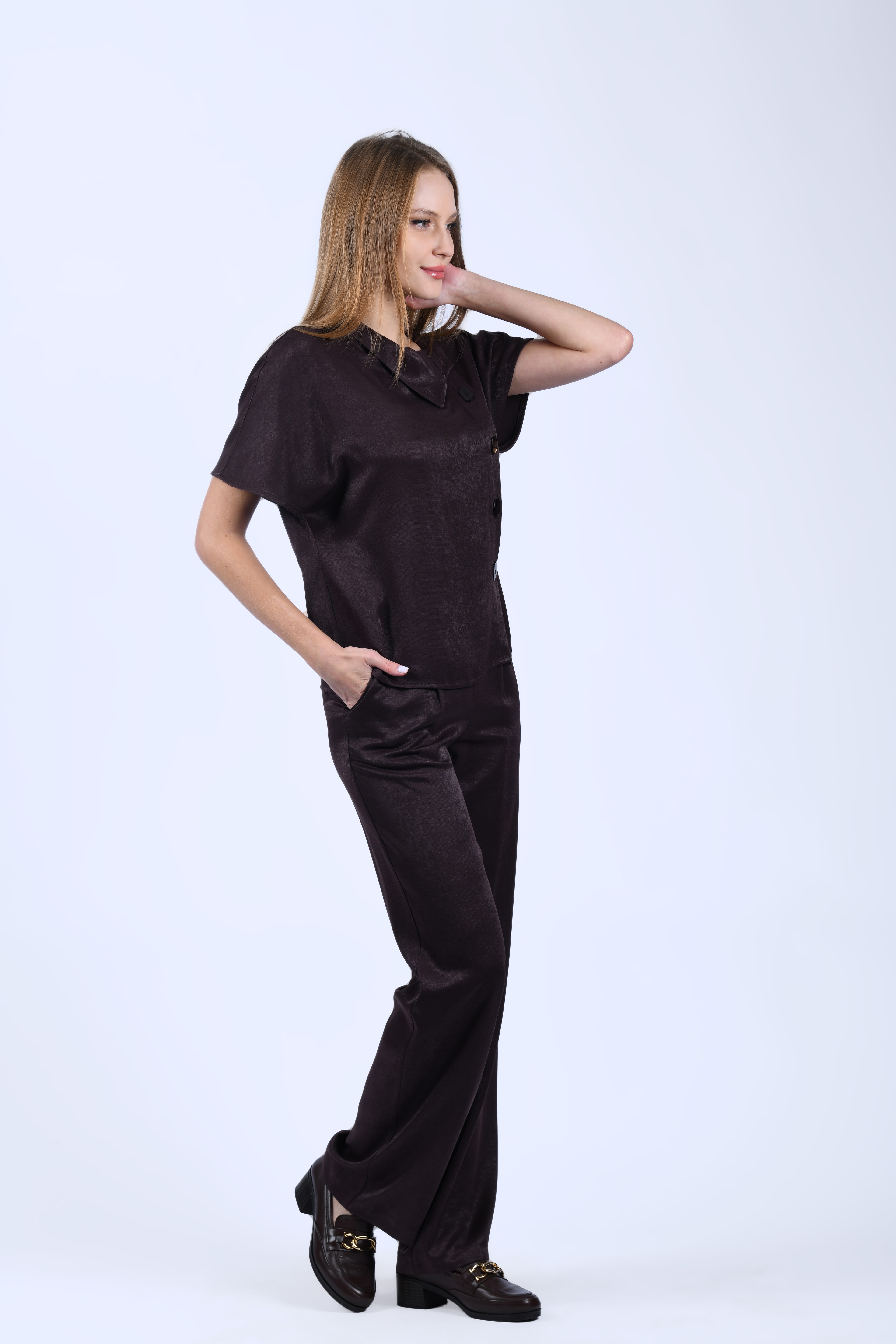 Kahve Bol Kesim Kumaş Pantolon - QP196