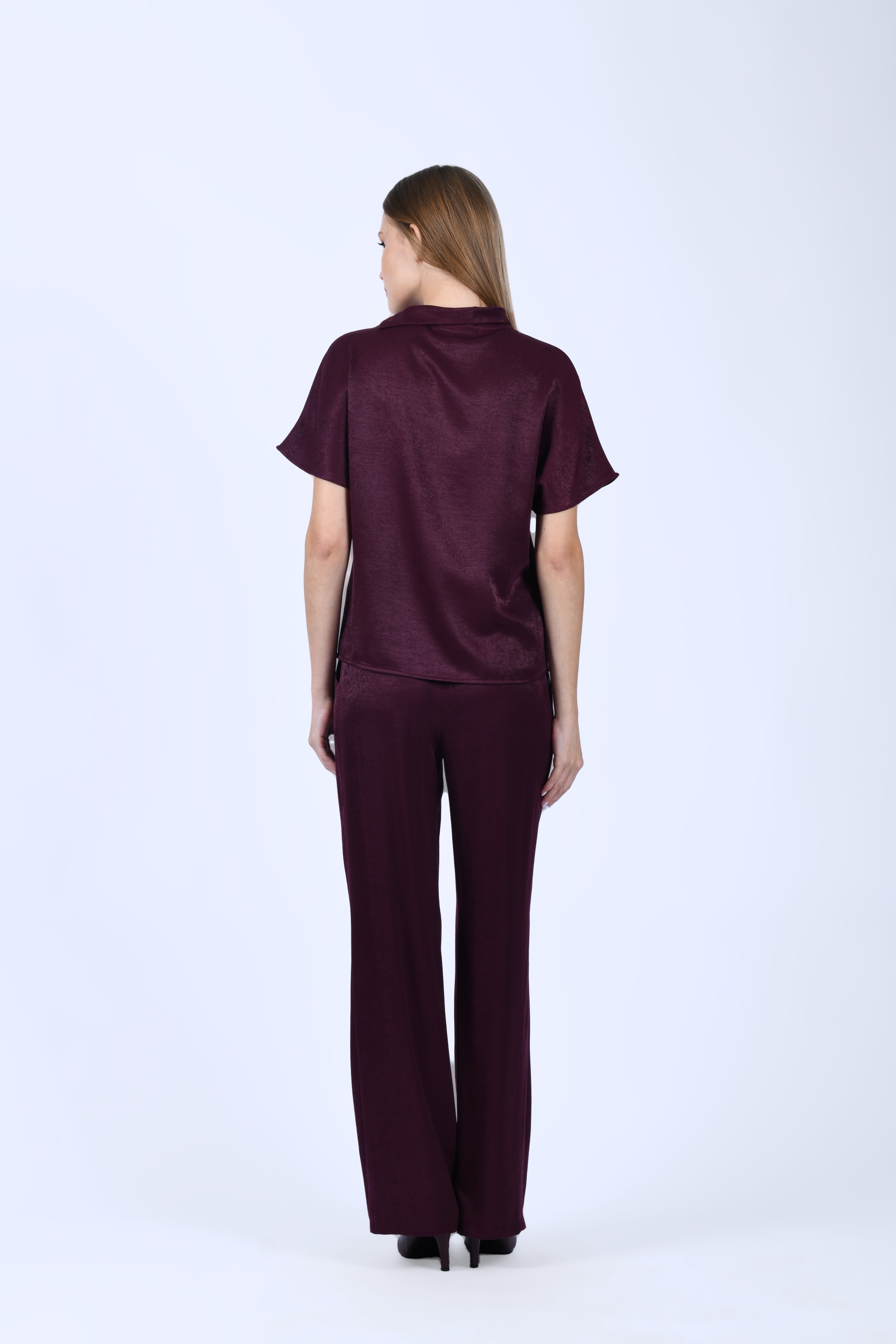 Bordo Bol Kesim Kumaş Pantolon - QP196