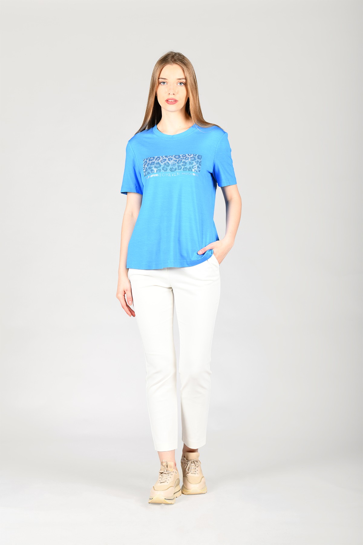 Mavi Taş Baskılı T-Shirt Bluz - LB117