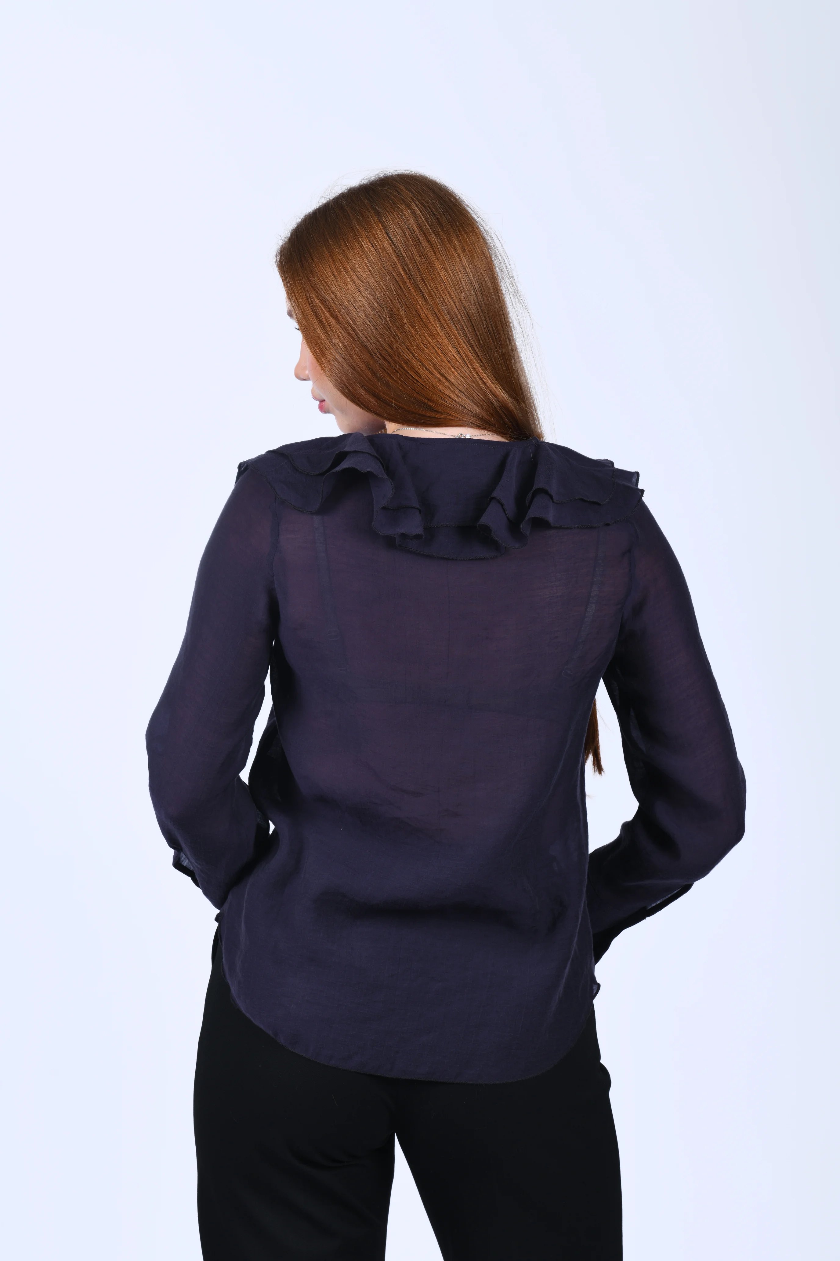 Mürdüm Volanlı Tül Bluz - QB201