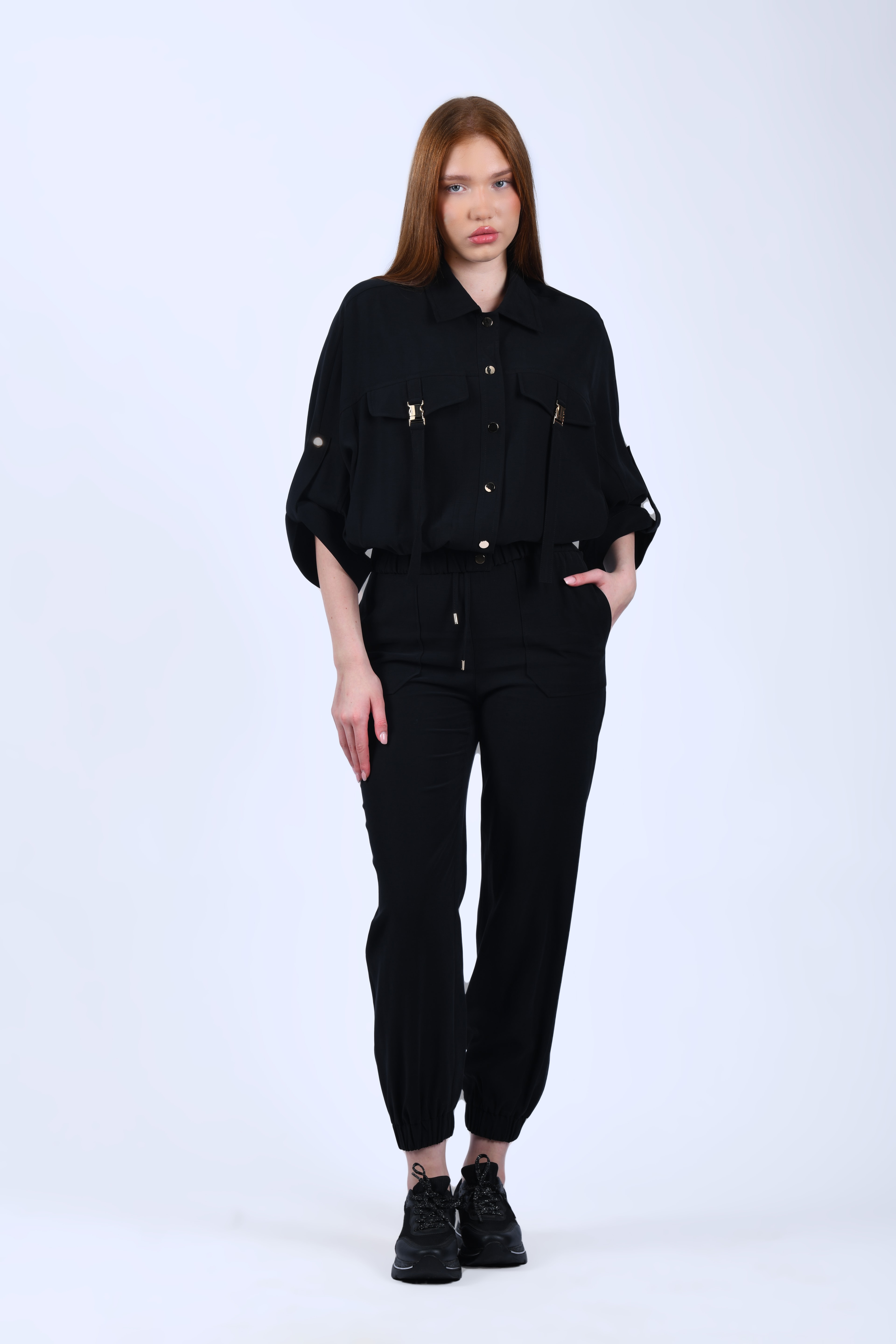 Siyah Lastik Paçalı Pantolon - QP194
