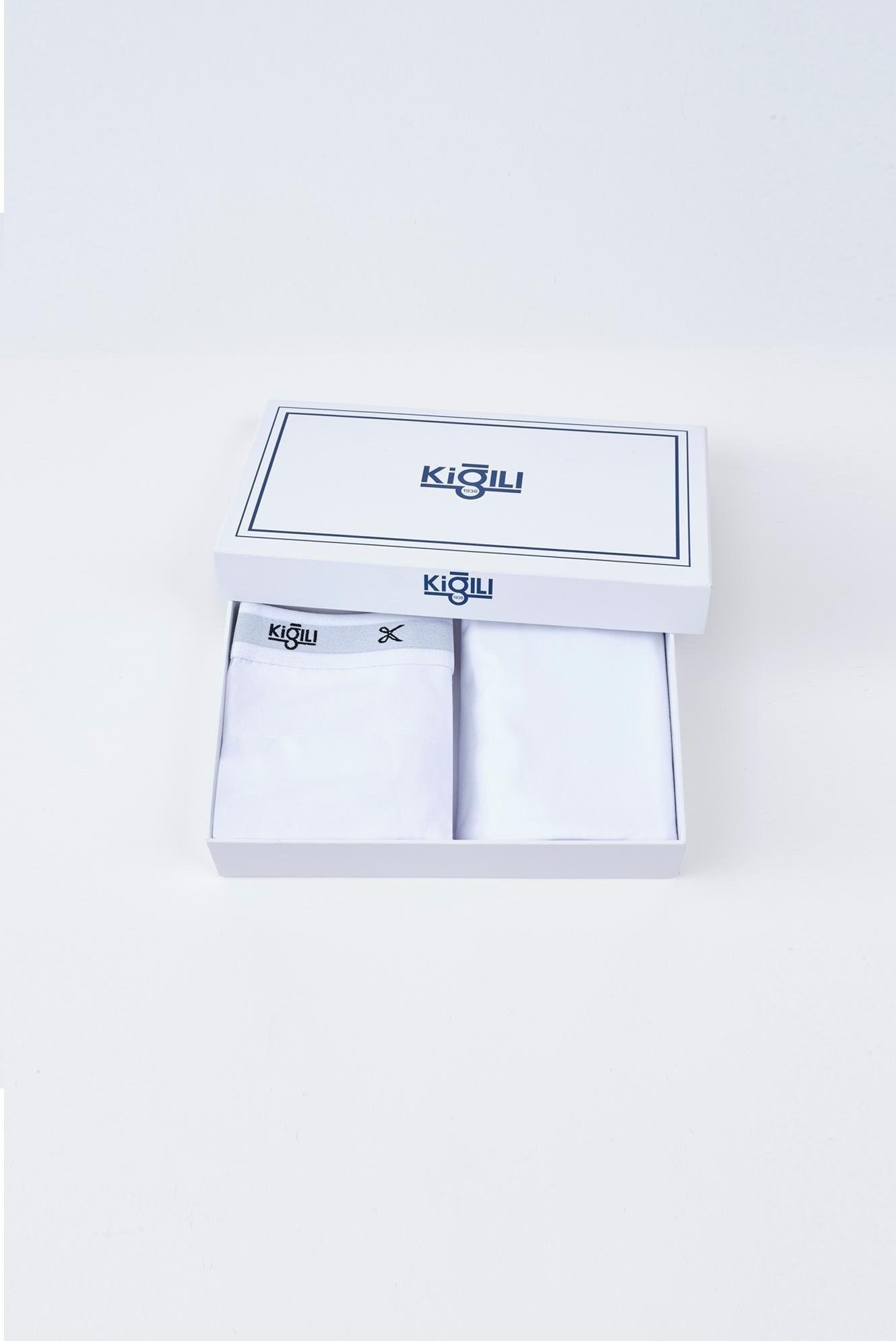 Kiğılı AB002 Erkek Trendy Pamuk Elastan Atlet Boxer Seti  - Beyaz - 2XL