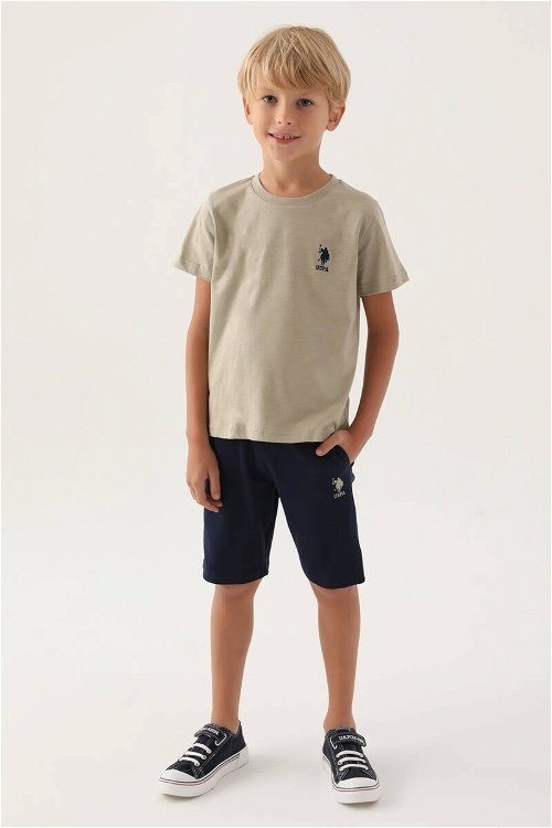 U.S. Polo Assn 1700-4 Erkek Çocuk Bermuda Takım  - AÇIK HAKİ - 4-5 YAŞ
