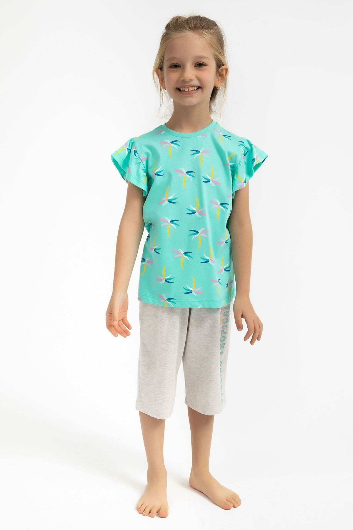 Roly Poly RP2765-G Kız Çocuk Kapri Kısa Kol Çocuk Pijama Takımı