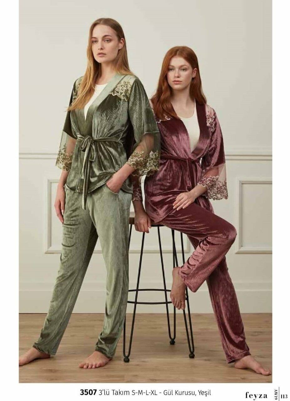 Feyza 3507 3'lü Sabahlıklı Pijama Takımı