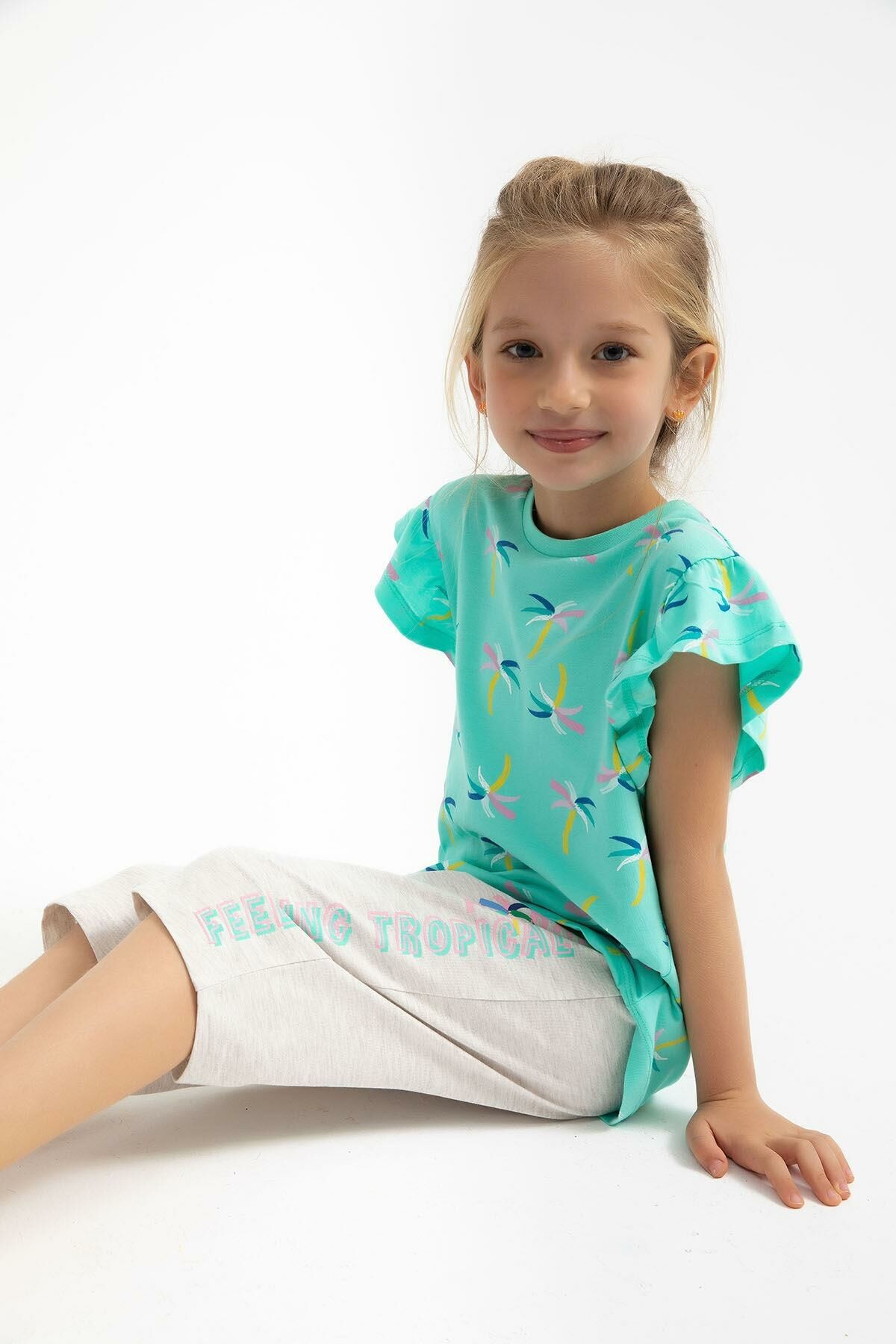 Roly Poly RP2765-G Kız Çocuk Kapri Kısa Kol Çocuk Pijama Takımı