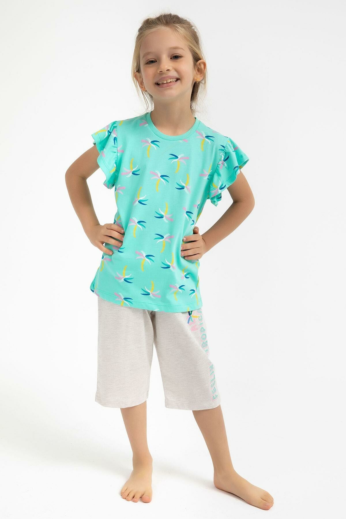 Roly Poly RP2765-G Kız Çocuk Kapri Kısa Kol Çocuk Pijama Takımı