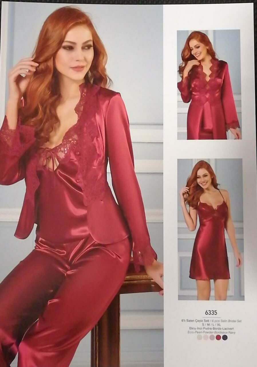 Pierre Cardin 6335 6'lı Saten Gecelik Sabahlık Takım