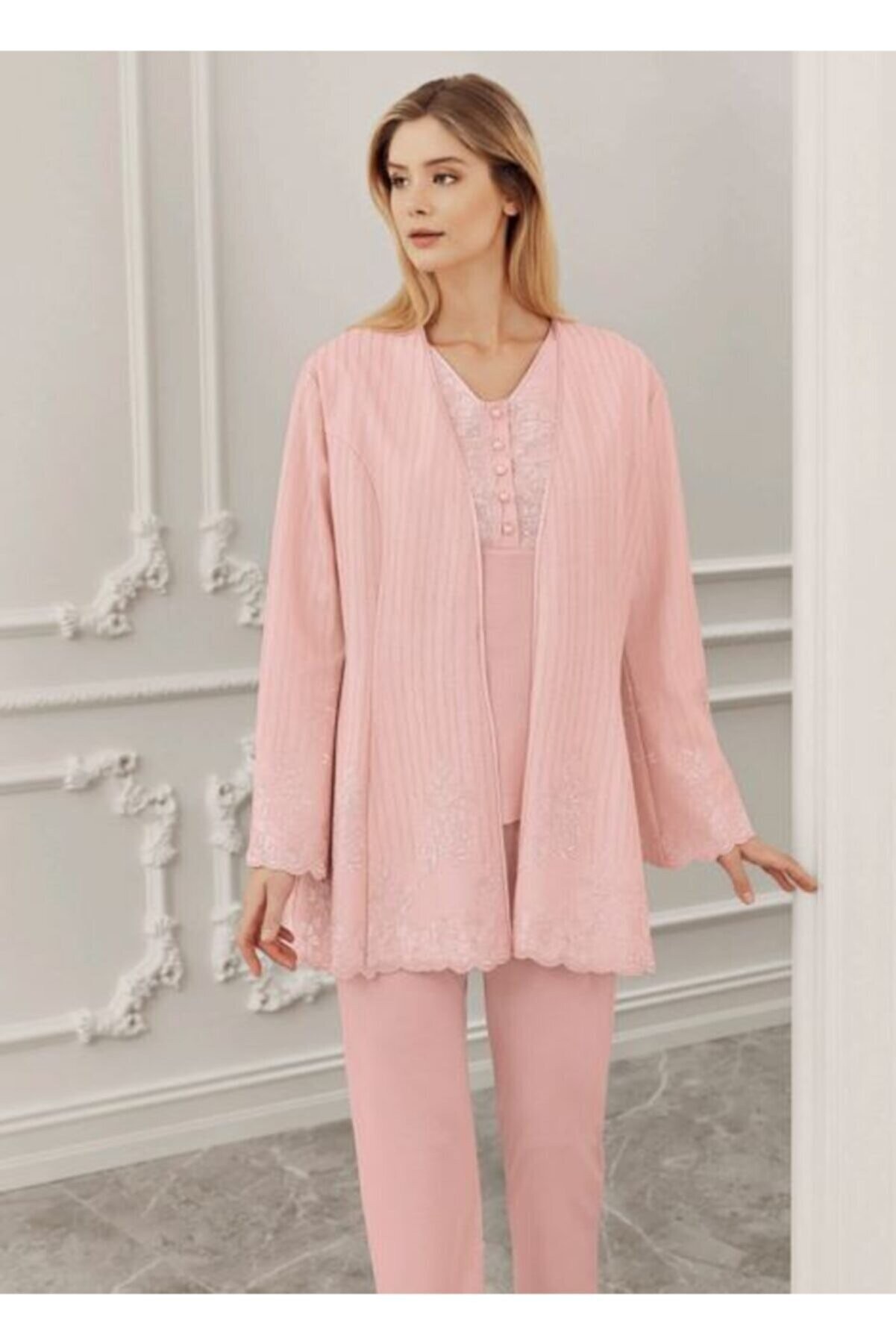 Perin 317 Sabahlıklı Pijama Takımı  - EKRU - L
