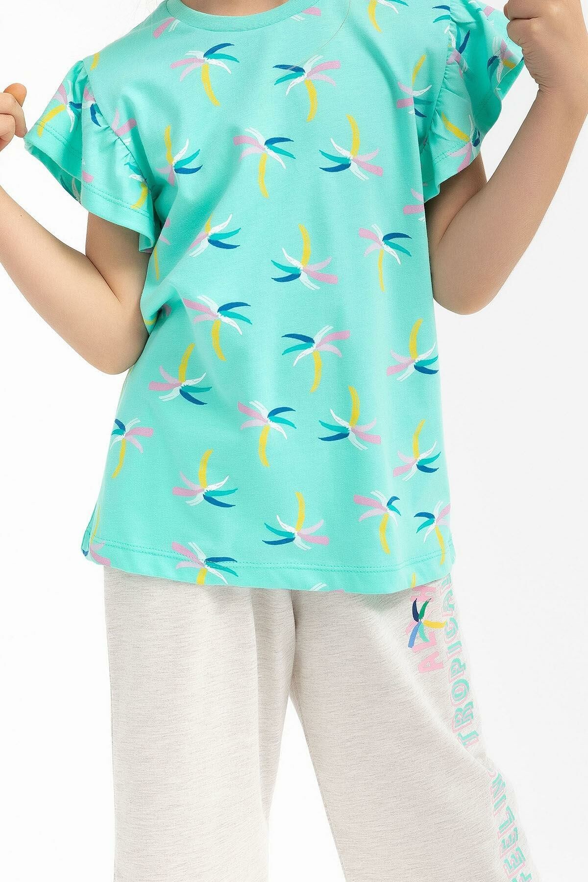 Roly Poly RP2765-G Kız Çocuk Kapri Kısa Kol Çocuk Pijama Takımı