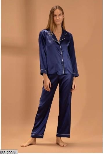 Pierre Cardin 1200 Kadın Uzun Kollu Saten Pijama Takımı