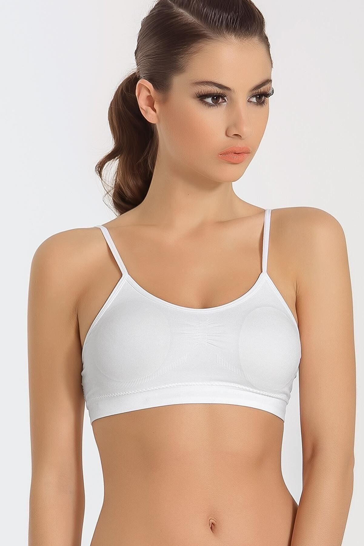 Miss Fit 11003 Bayn İnce Askılı Petli Büstiyer  - Beyaz - 1