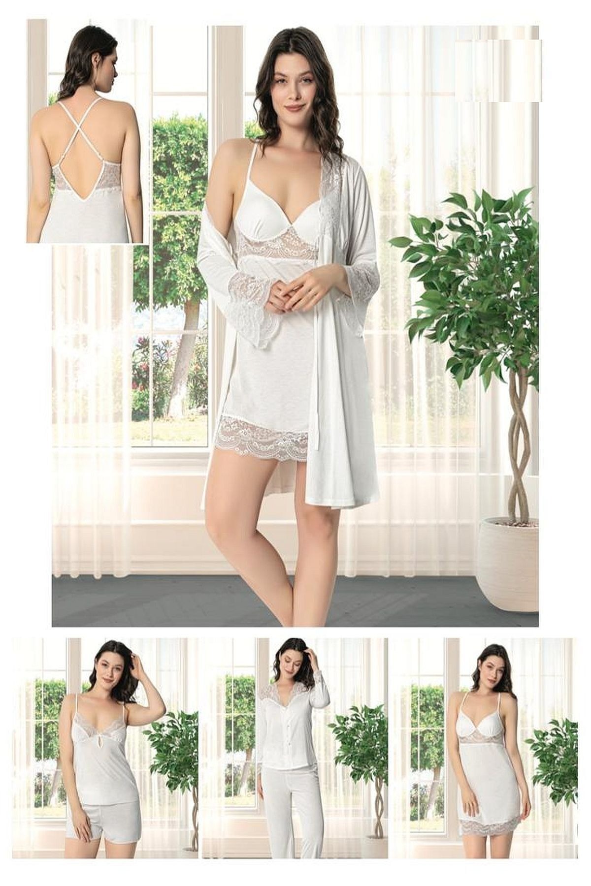 Alissa 9610 Kadın Battal 6'Lı Penye Çeyiz Seti  - EKRU - 2XL