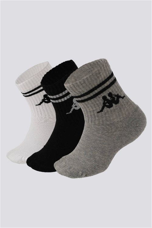 Kappa 361 Çocuk Unisex Lisanslı 3'Lü Soket Çorap  - Siyah-Beyaz-Gri - STD
