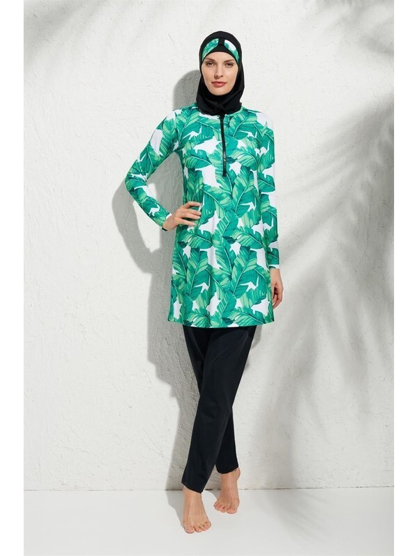 Pierre Cardin 191904 Uzun Kollu Desenli Fermuarlı Tesettür Mayo  - DESENLI - 38