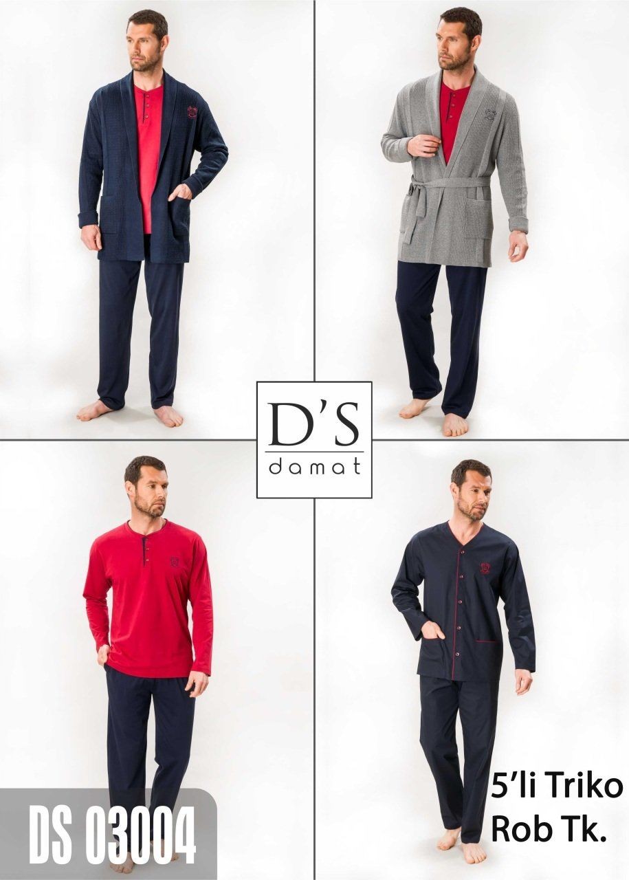 D'S Damat 03004 5'li Triko Robdöşambr Damat Pijama Seti