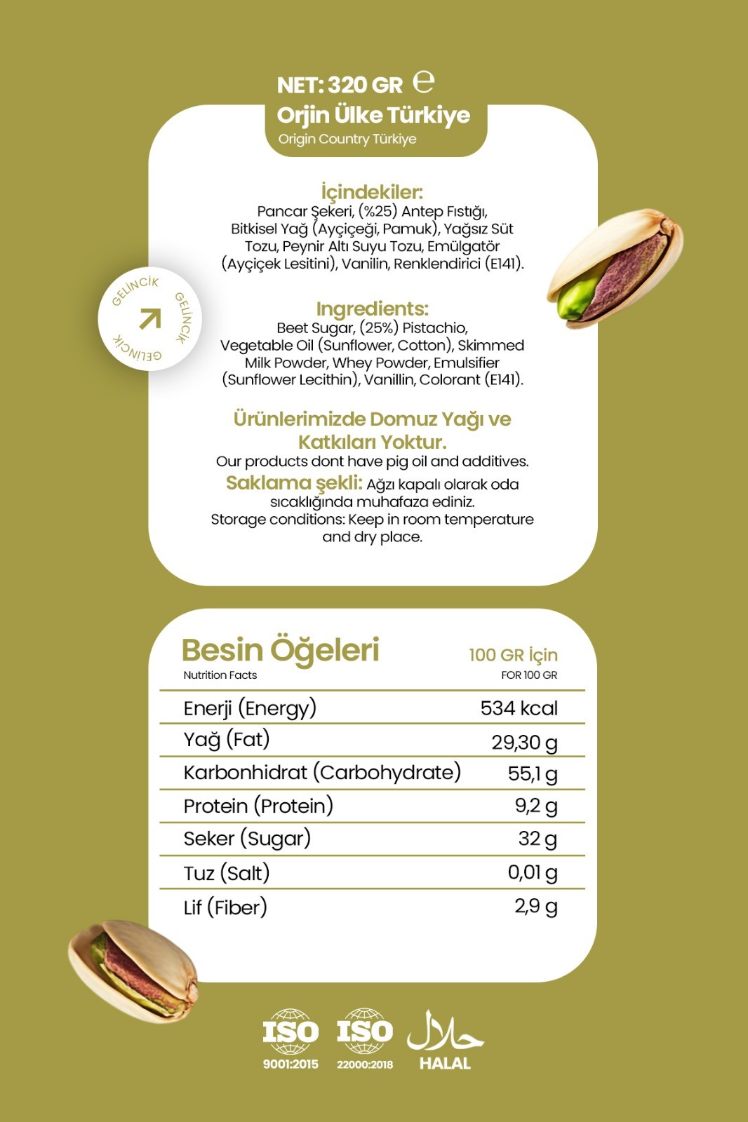 Kahvaltılık Sürülebilir Doğal Katkısız 320gr Özel Üretim Antep Fıstığı Kreması