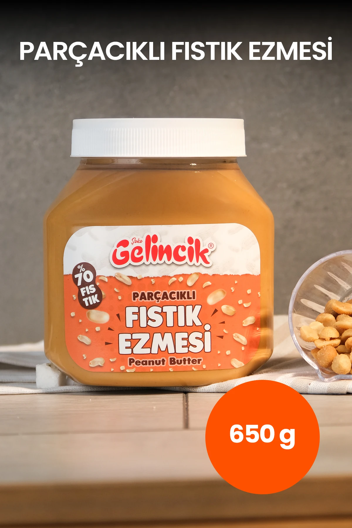Kahvaltılık Sürülebilir Doğal Katkısız 650gr Özel Üretim Şekerli Parçacıklı Fıstık Ezmesi