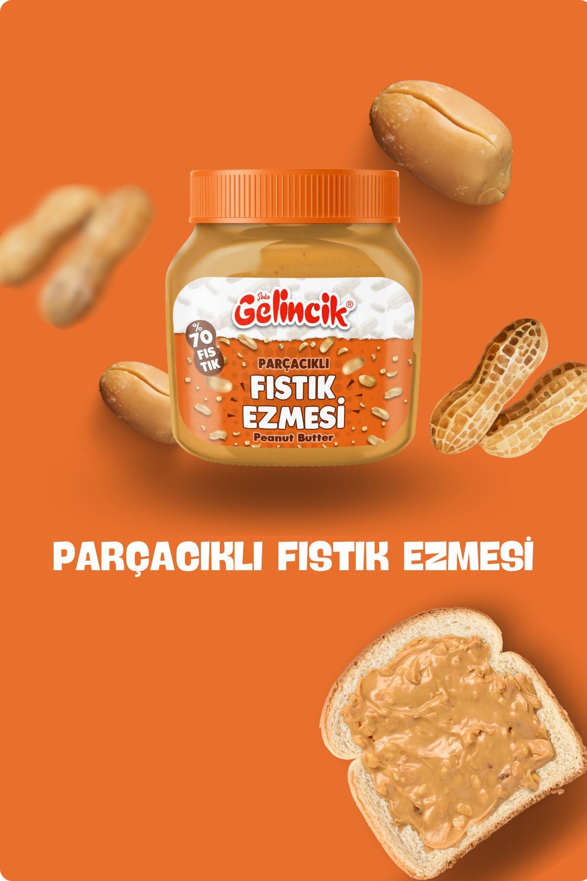 Kahvaltılık Sürülebilir Doğal Katkısız 650gr Özel Üretim Şekerli Parçacıklı Fıstık Ezmesi