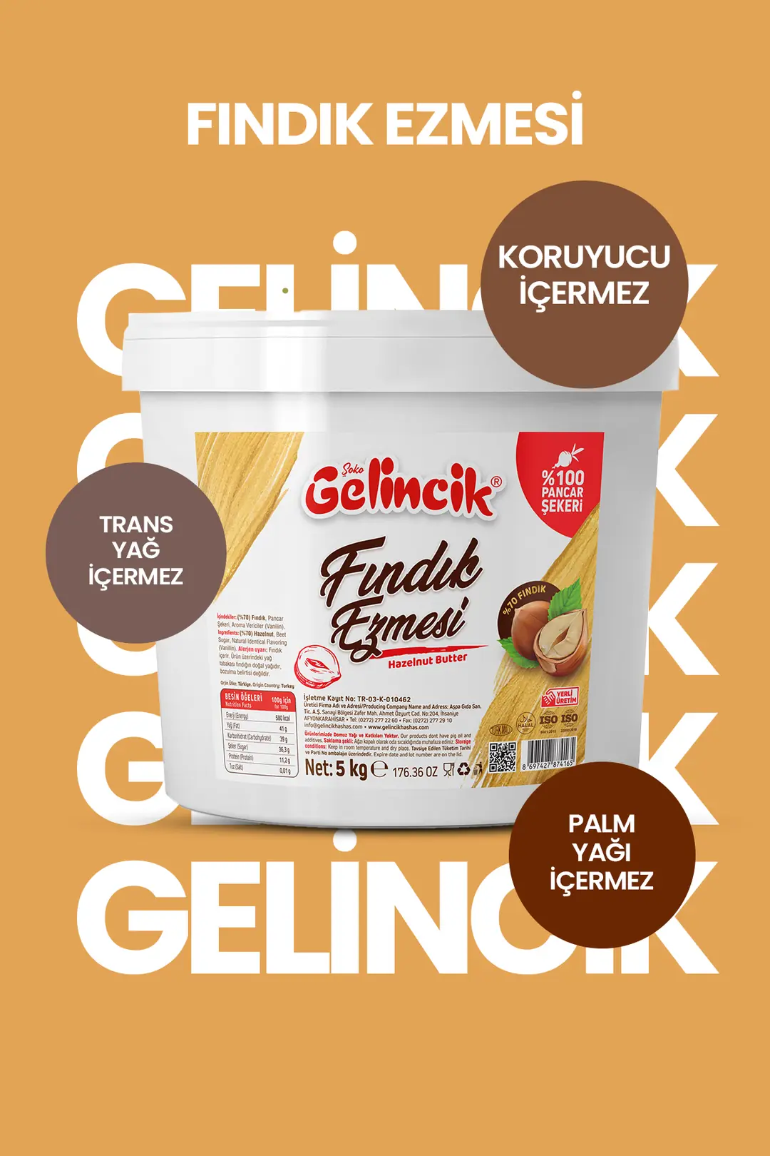 Kahvaltılık Sürülebilir Doğal Katkısız 5kg Özel Üretim Fındık Ezmesi