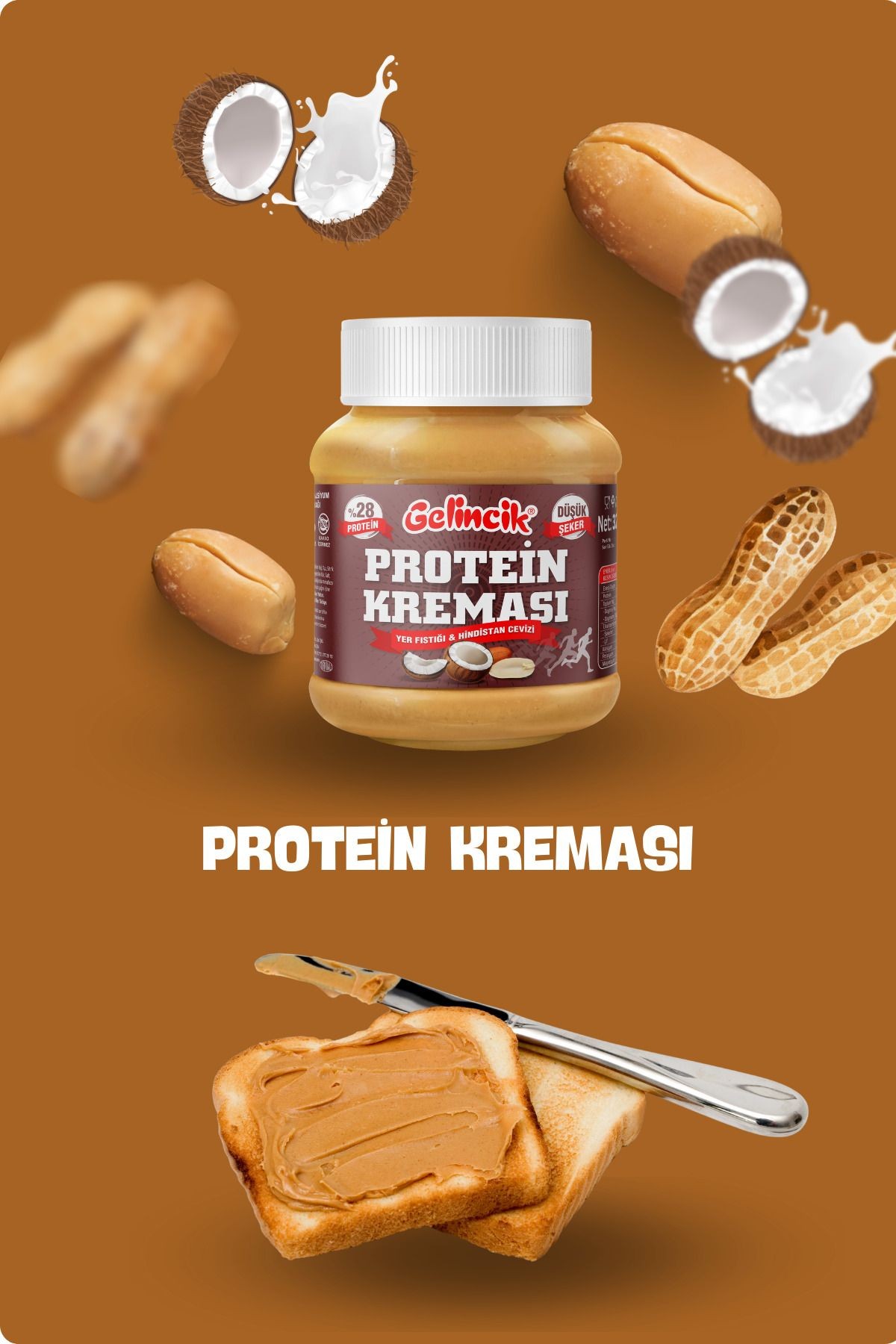 Kahvaltılık Sürülebilir Katkısız 320gr Özel Üretim Protein Kreması 100gr'da 28gr Içerir