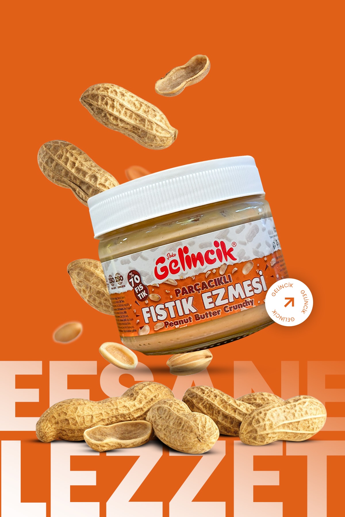 Kahvaltılık Sürülebilir Doğal Katkısız 320gr Özel Üretim Parçacıklı Fıstık Ezmesi