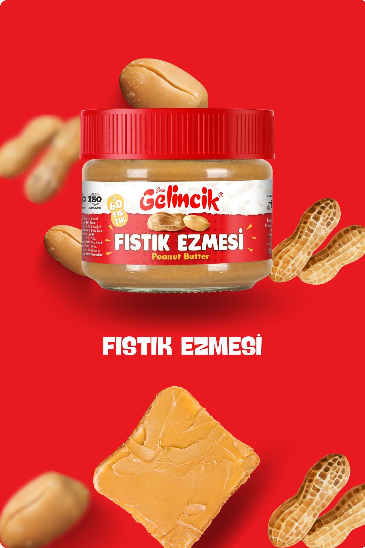 Kahvaltılık Sürülebilir Doğal Katkısız 320gr Kavanoz Özel Üretim Şekerli Fıstık Ezmesi