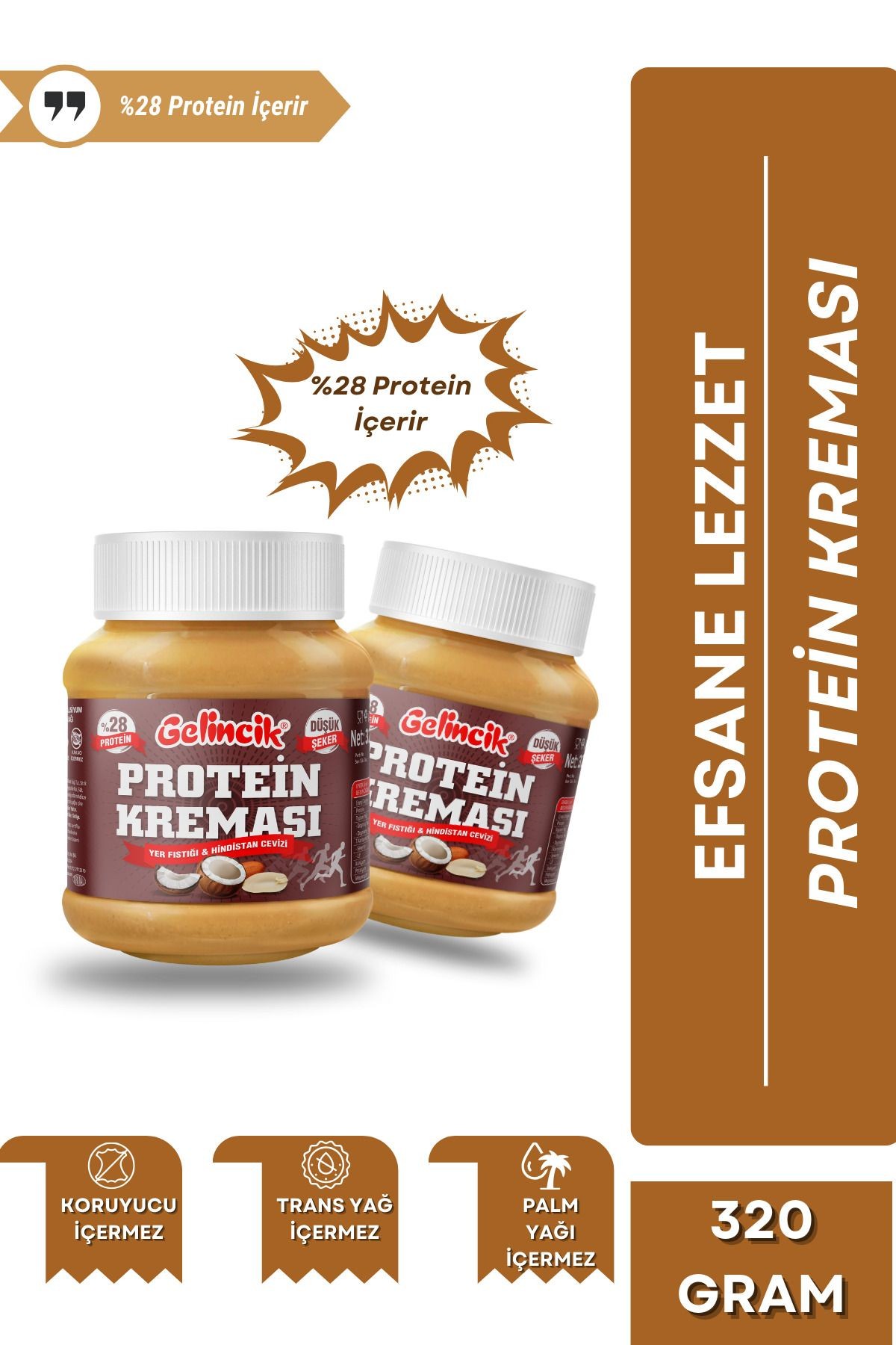 Kahvaltılık Sürülebilir Katkısız 320gr Özel Üretim Protein Kreması 100gr'da 28gr Içerir