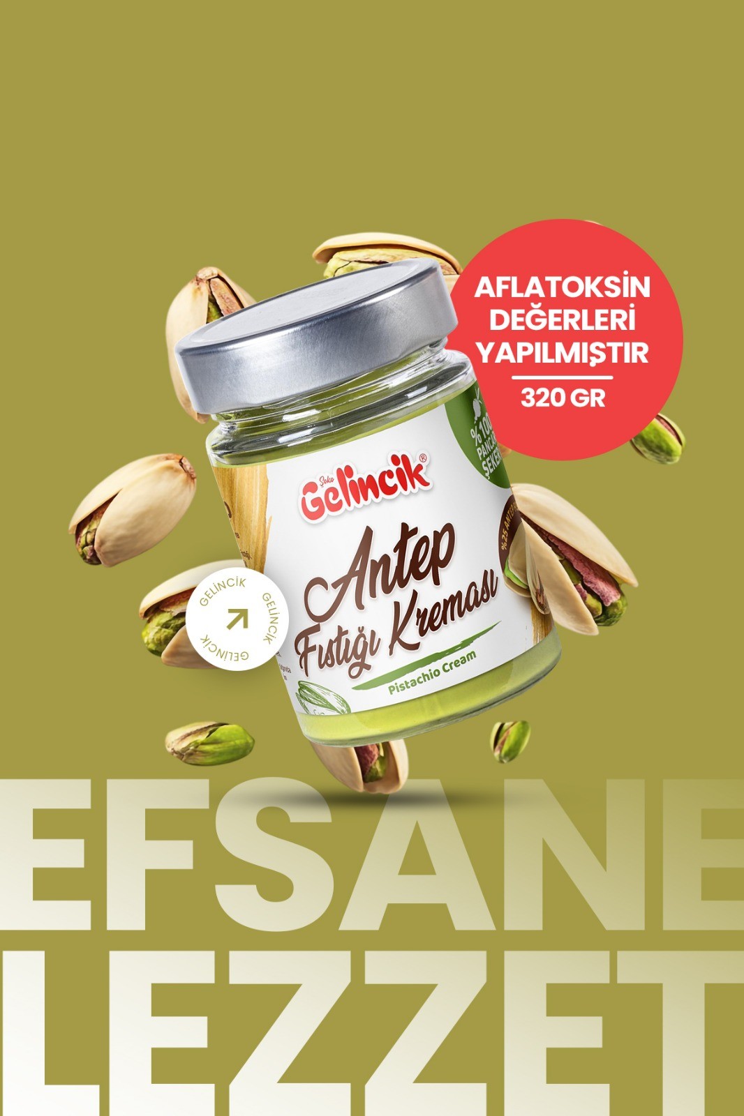 Kahvaltılık Sürülebilir Doğal Katkısız 320gr Özel Üretim Antep Fıstığı Kreması