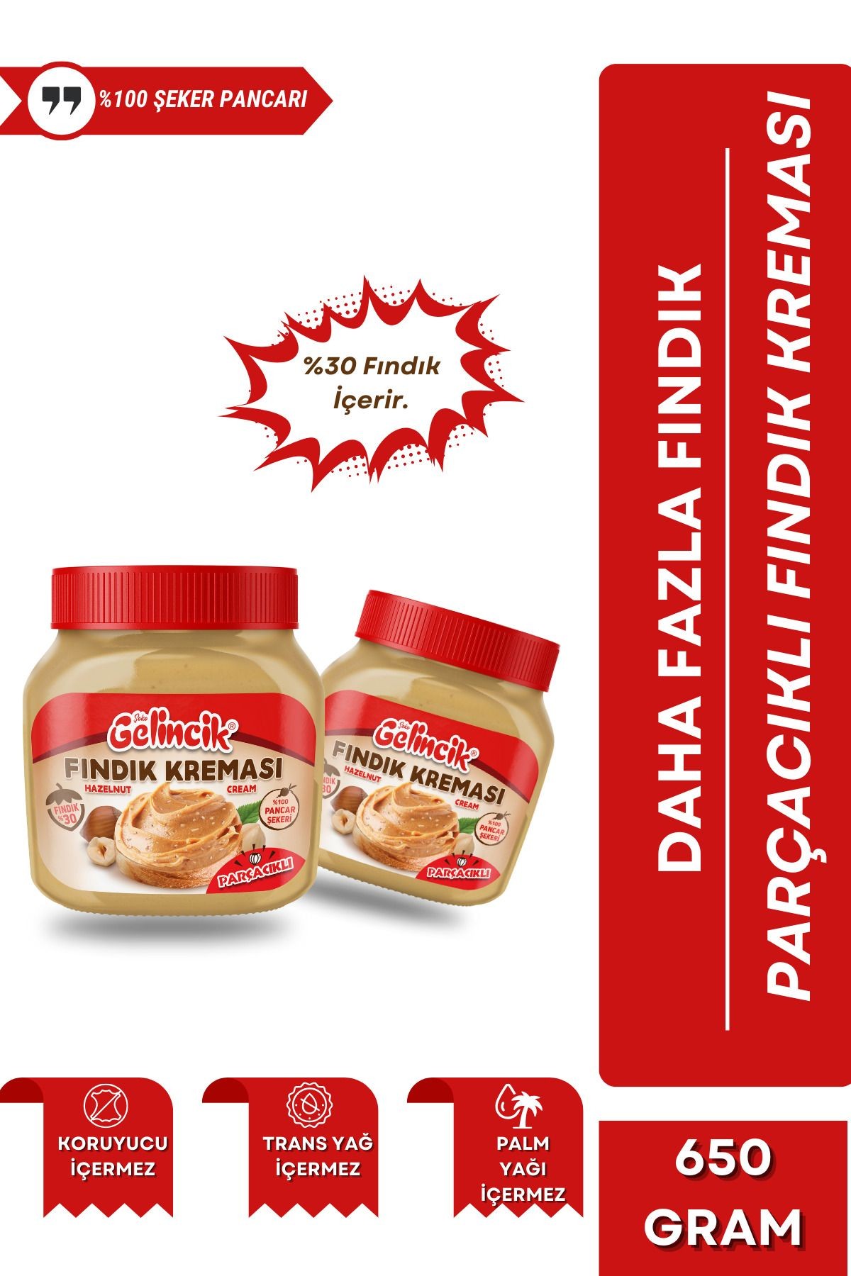 Kahvaltılık Sürülebilir Doğal Katkısız 650gr Özel Üretim Parçacıklı Fındık Kreması