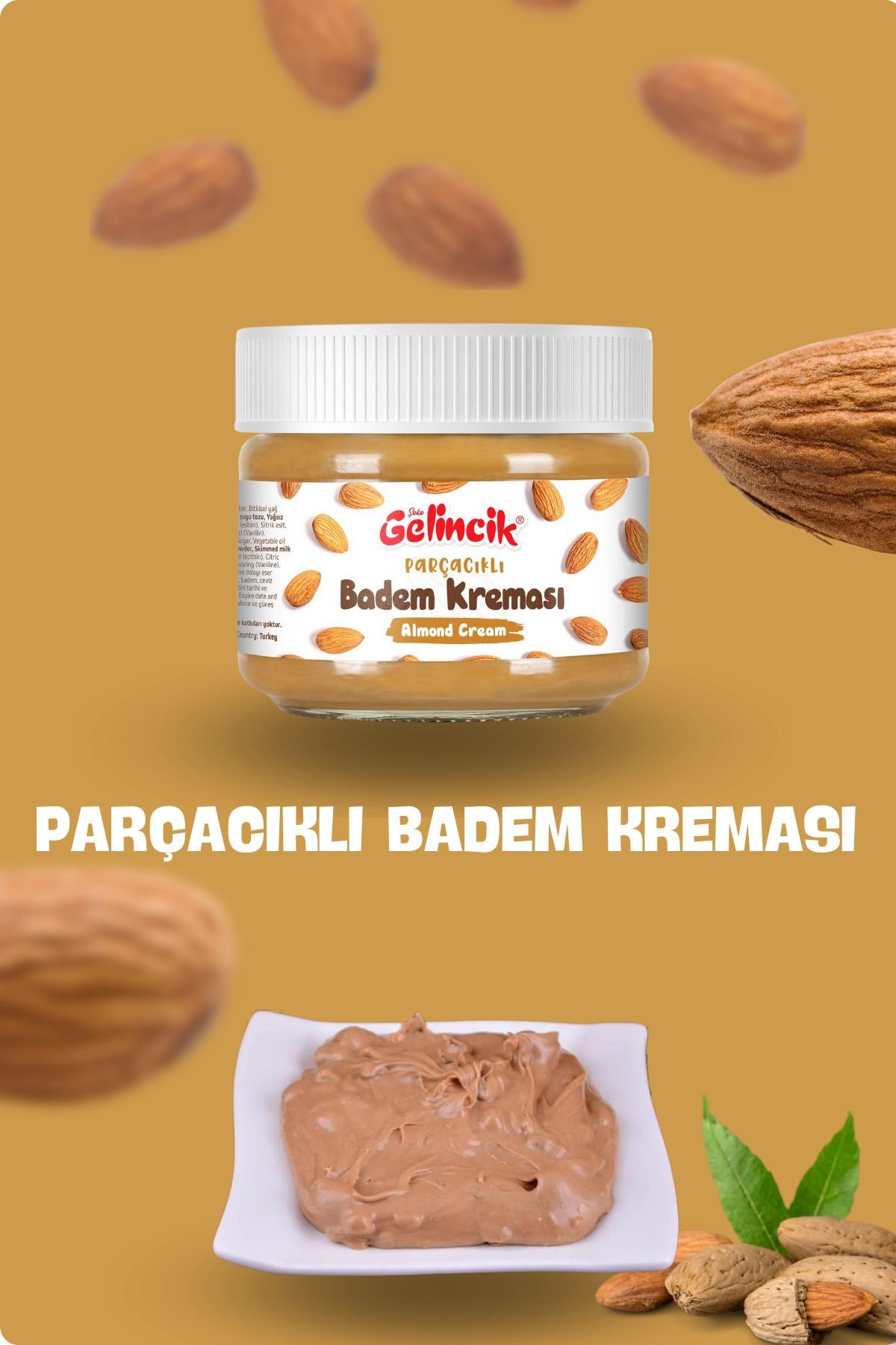 PARÇACIKLI BADEM KREMASI KAHVALTILIK ÖZEL ÜRETİM 320G SÜRÜLEBİLİR BADEM KREMASI