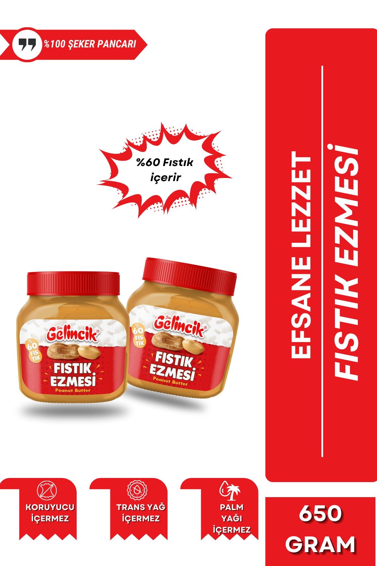 Kahvaltılık Sürülebilir Doğal Katkısız 650gr Kavanoz Özel Üretim Şekerli Fıstık Ezmesi