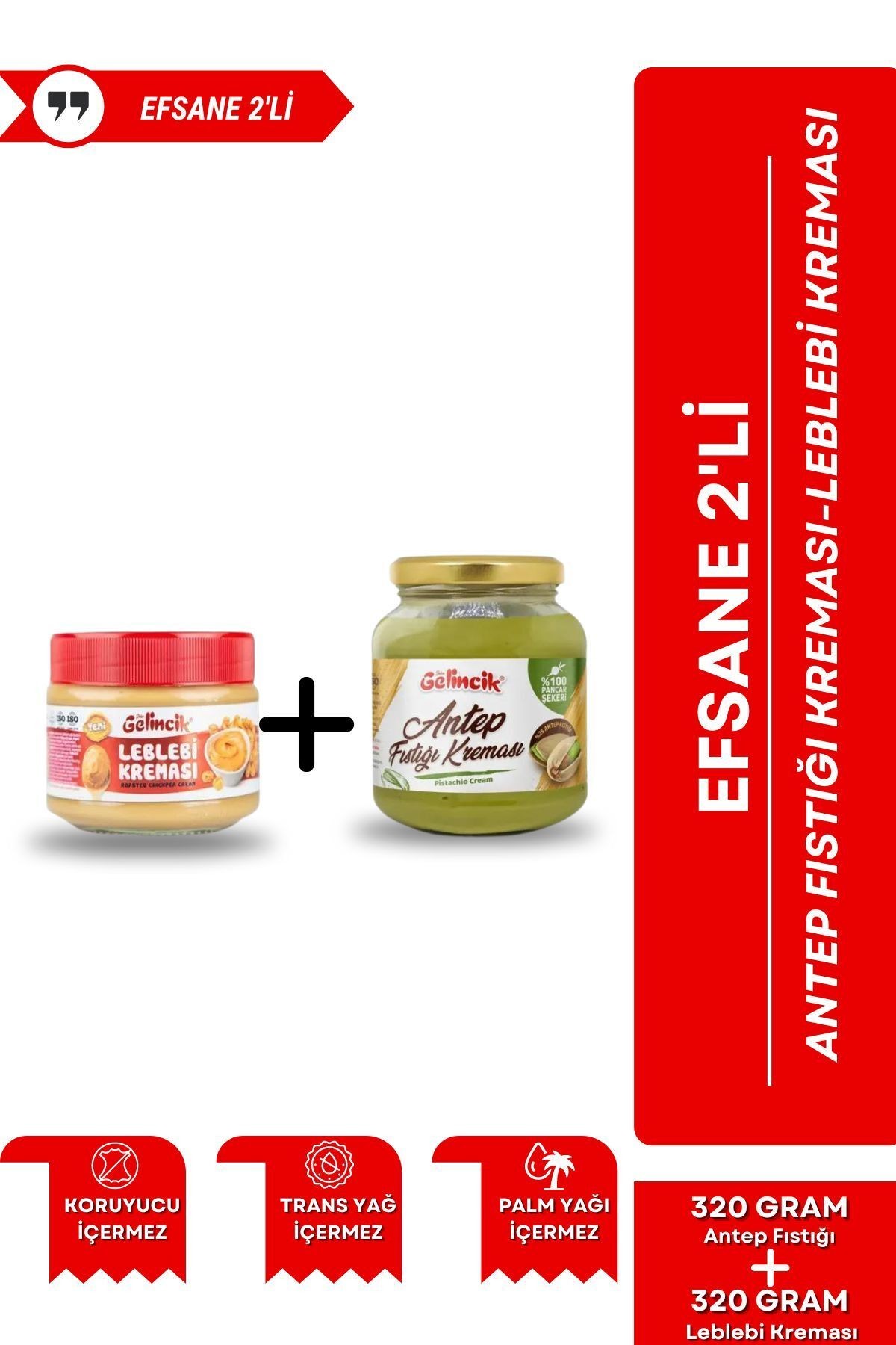 2'li Set 320G Leblebi Kreması ve 320G Kahvaltılık Sürülebilir Özel Üretim Antep Fıstığı Kreması