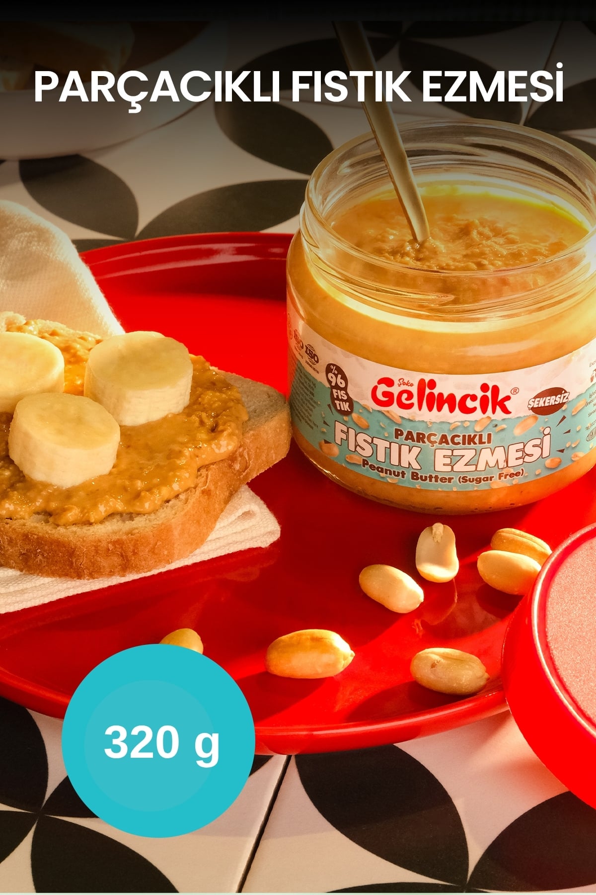 Kahvaltılık Sürülebilir Doğal Katkısız 300gr Özel Üretim Şekersiz Parçacıklı Fıstık Ezmesi
