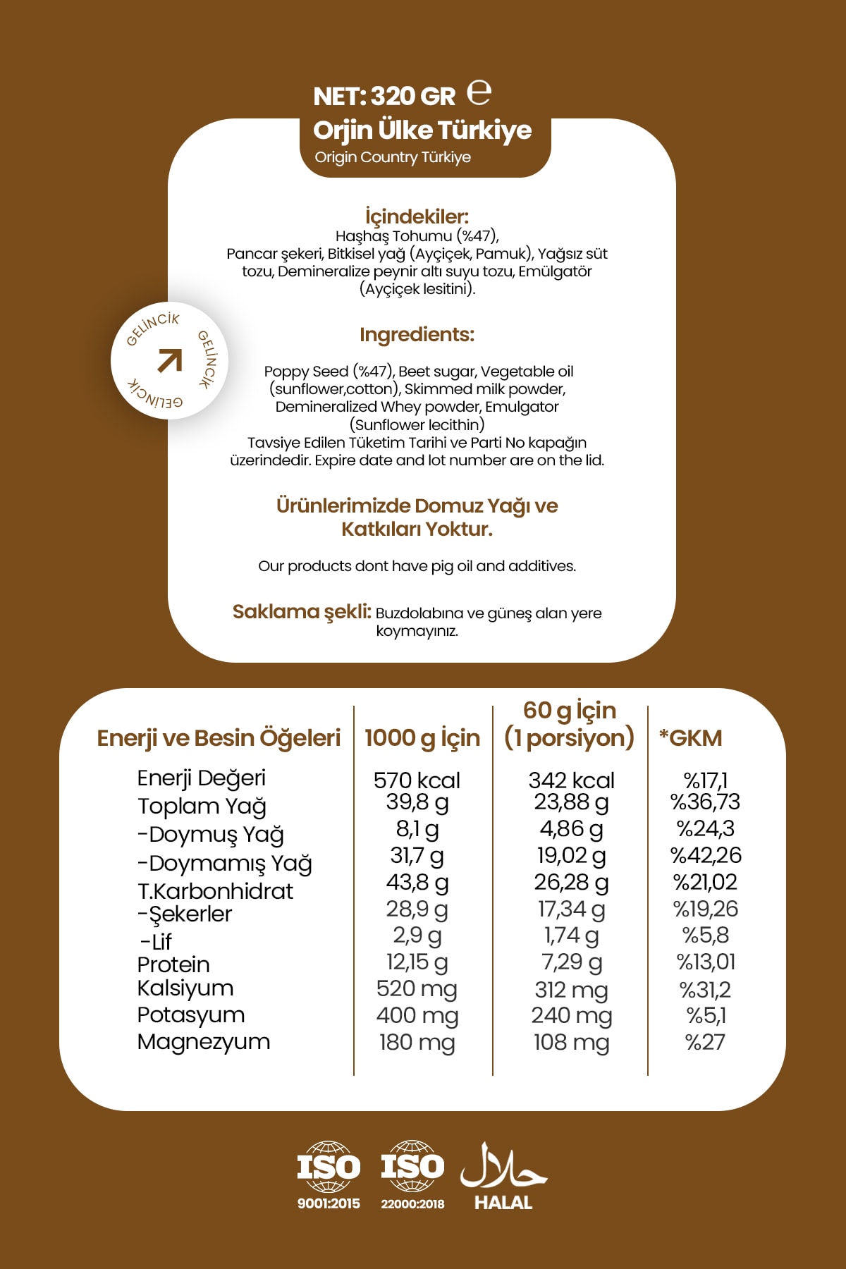 Gelincik Kahvaltılık Sürülebilir Doğal Katkısız 320gr Özel Üretim Haşhaş Kreması