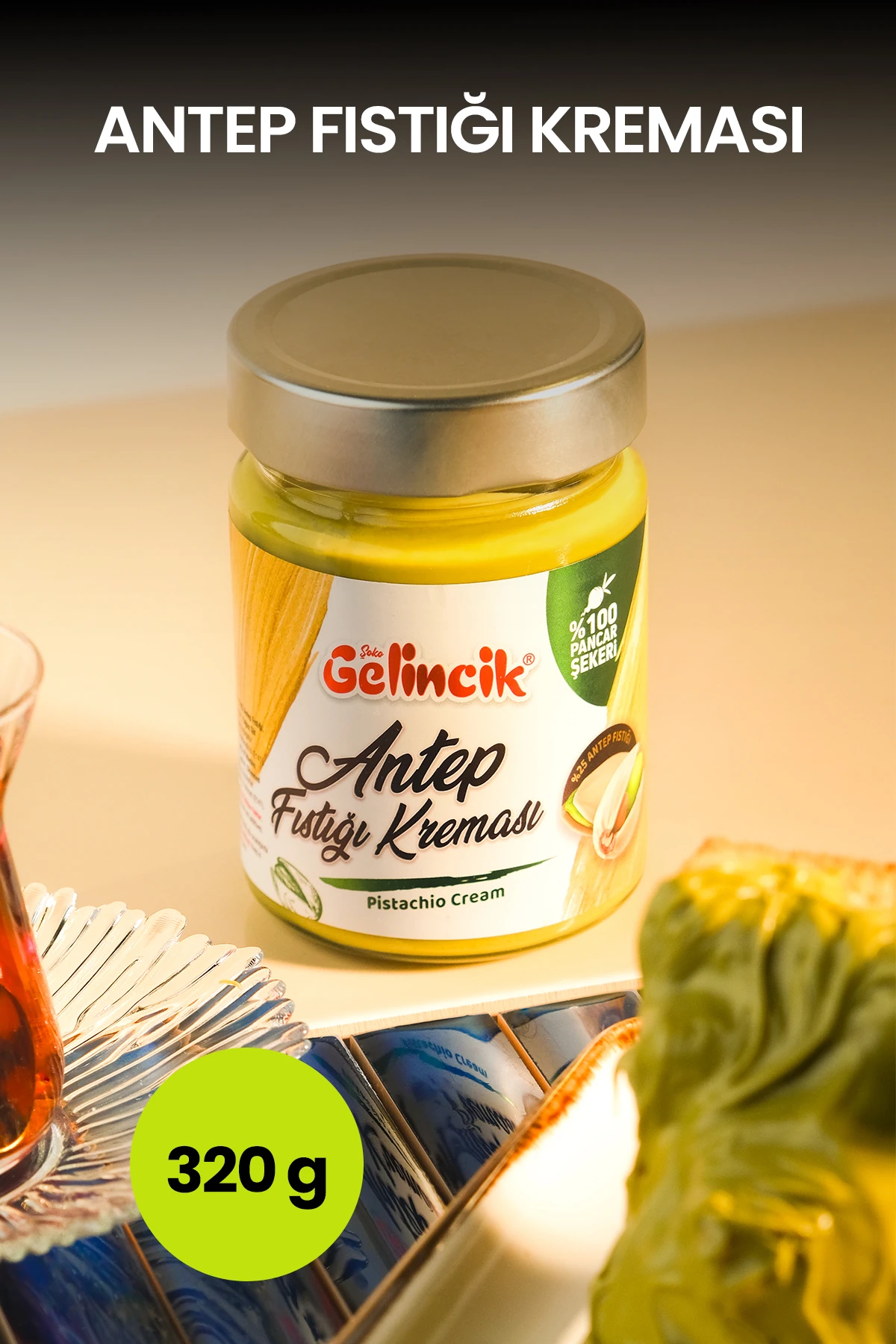 Kahvaltılık Sürülebilir Doğal Katkısız 320gr Özel Üretim Antep Fıstığı Kreması