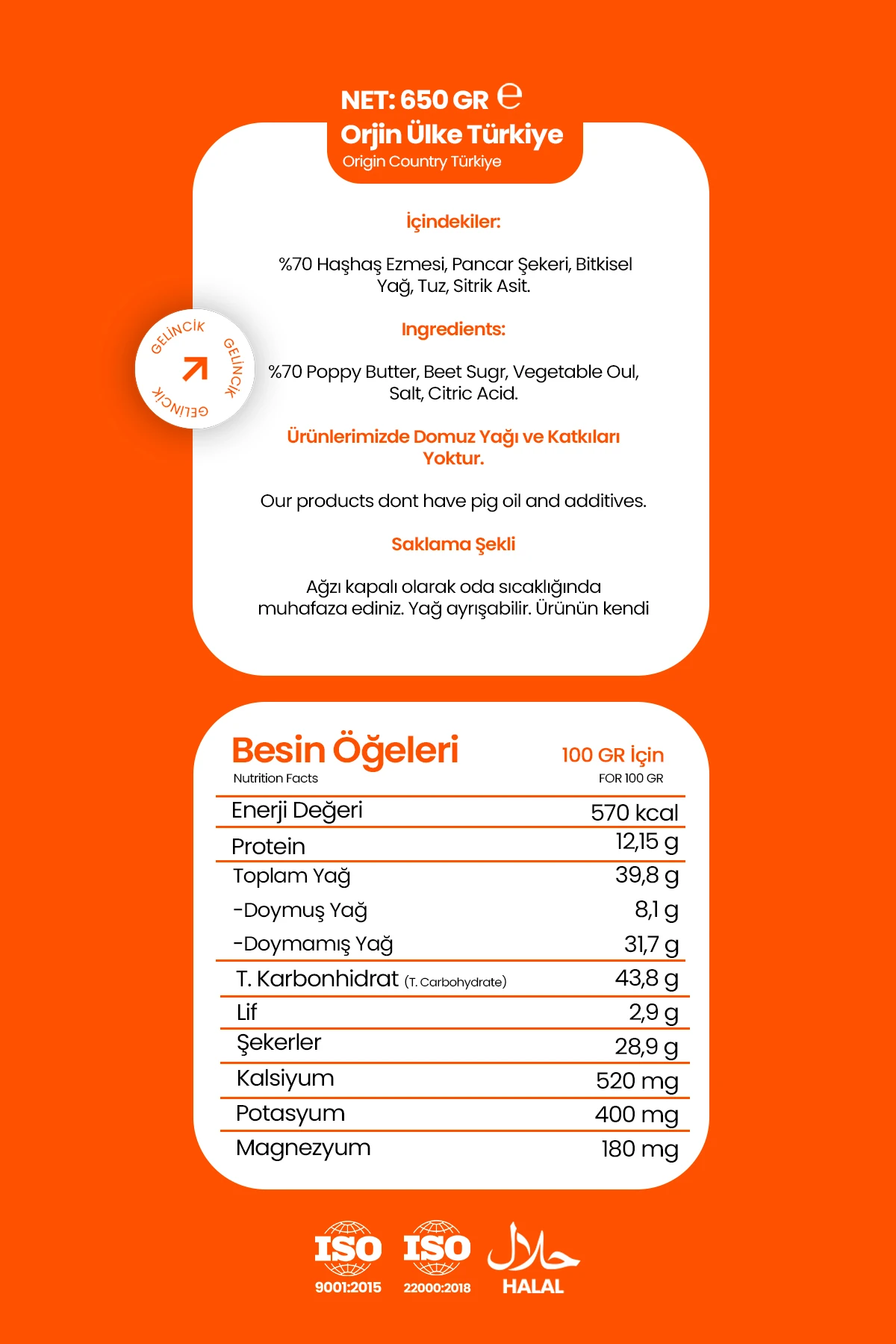 Kahvaltılık Sürülebilir Doğal Katkısız 650gr Özel Üretim Şekerli Haşhaş Ezmesi