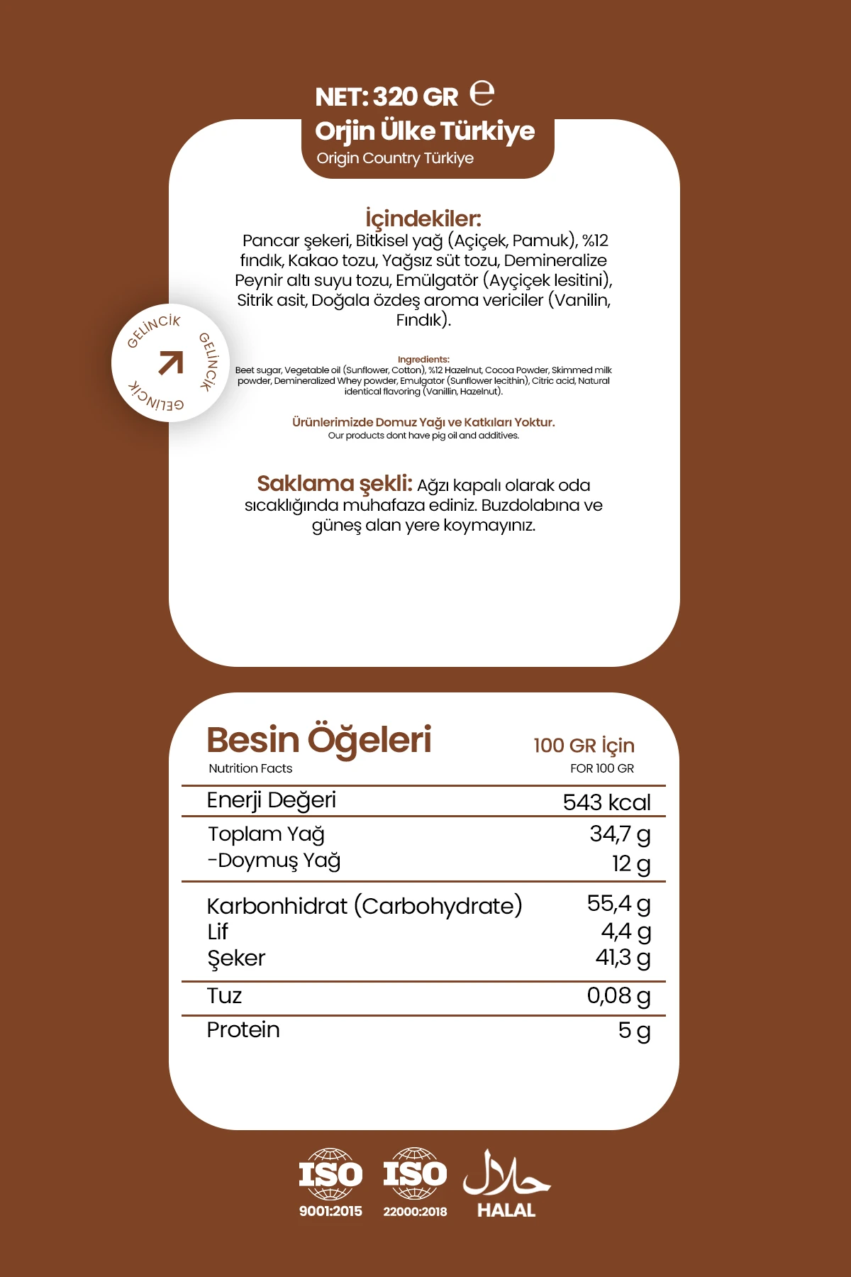 Kahvaltılık Sürülebilir Doğal Katkısız 320gr Kavanoz Özel Üretim Kakaolu Fındık Kreması