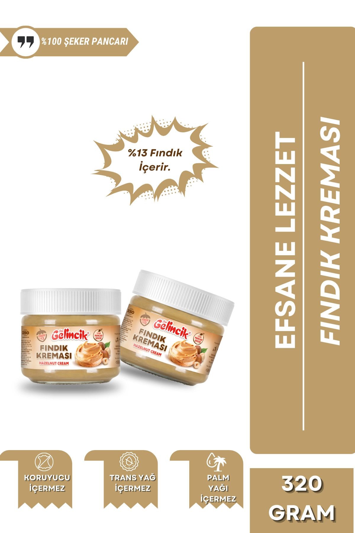 Kahvaltılık Sürülebilir Doğal Katkısız 320gr Özel Üretim Fındık Kreması